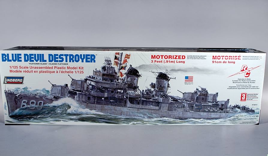 グンゼ　1/125 フレッチャー級駆逐艦　ブルーデビル　デストロイヤー　モーター 1/125 LINDBERG ”ブルーデビル・デストロイヤー” フレッチャー級