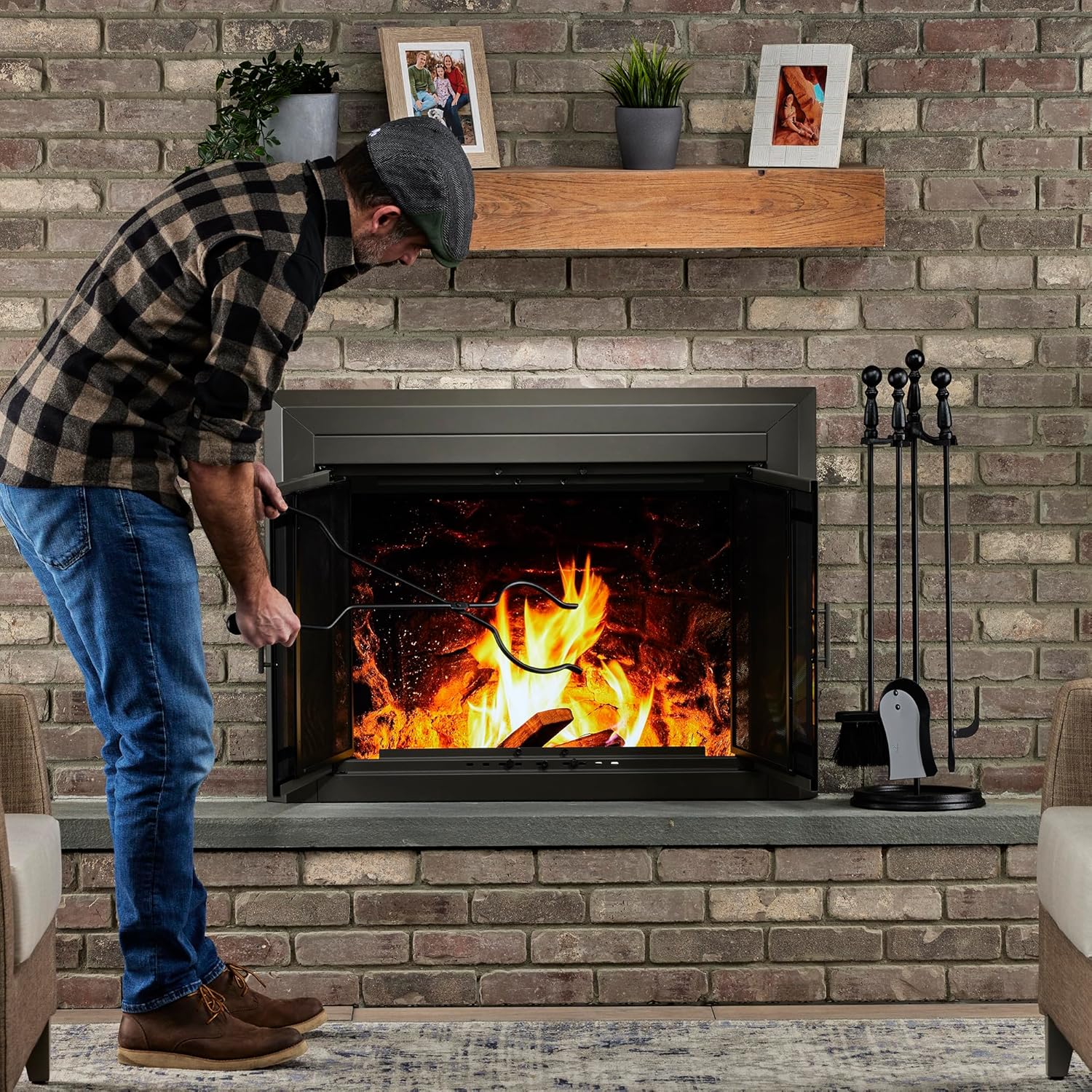 UniFlame, F-1625, 5-Piece Black Wrought Iron Fireplace Tools Set with Ball Handles