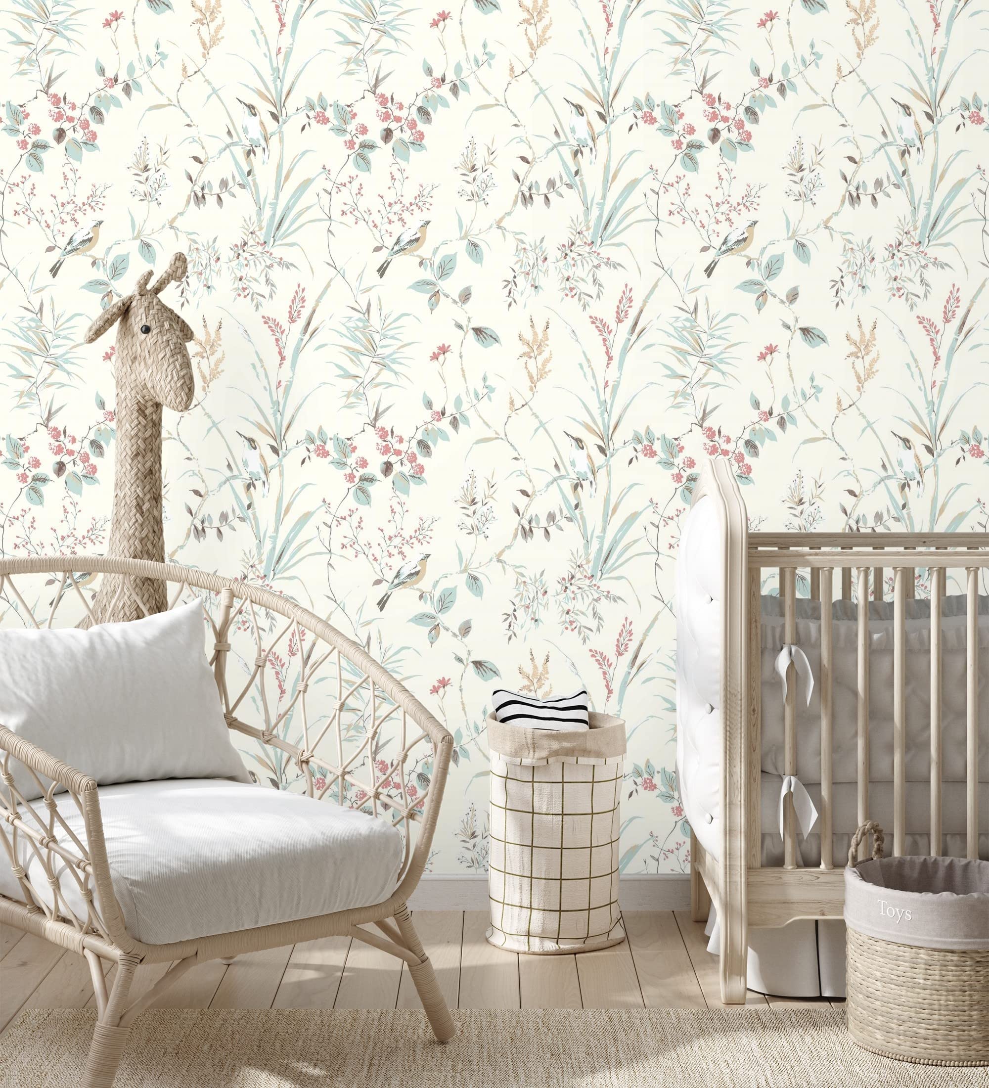 GAULAN 681950 - Papel pintado de ramas flores y pájaros estilo romántico para pared salón dormitorio pasillo comedor - Rollo de 10 m x 0,53 m