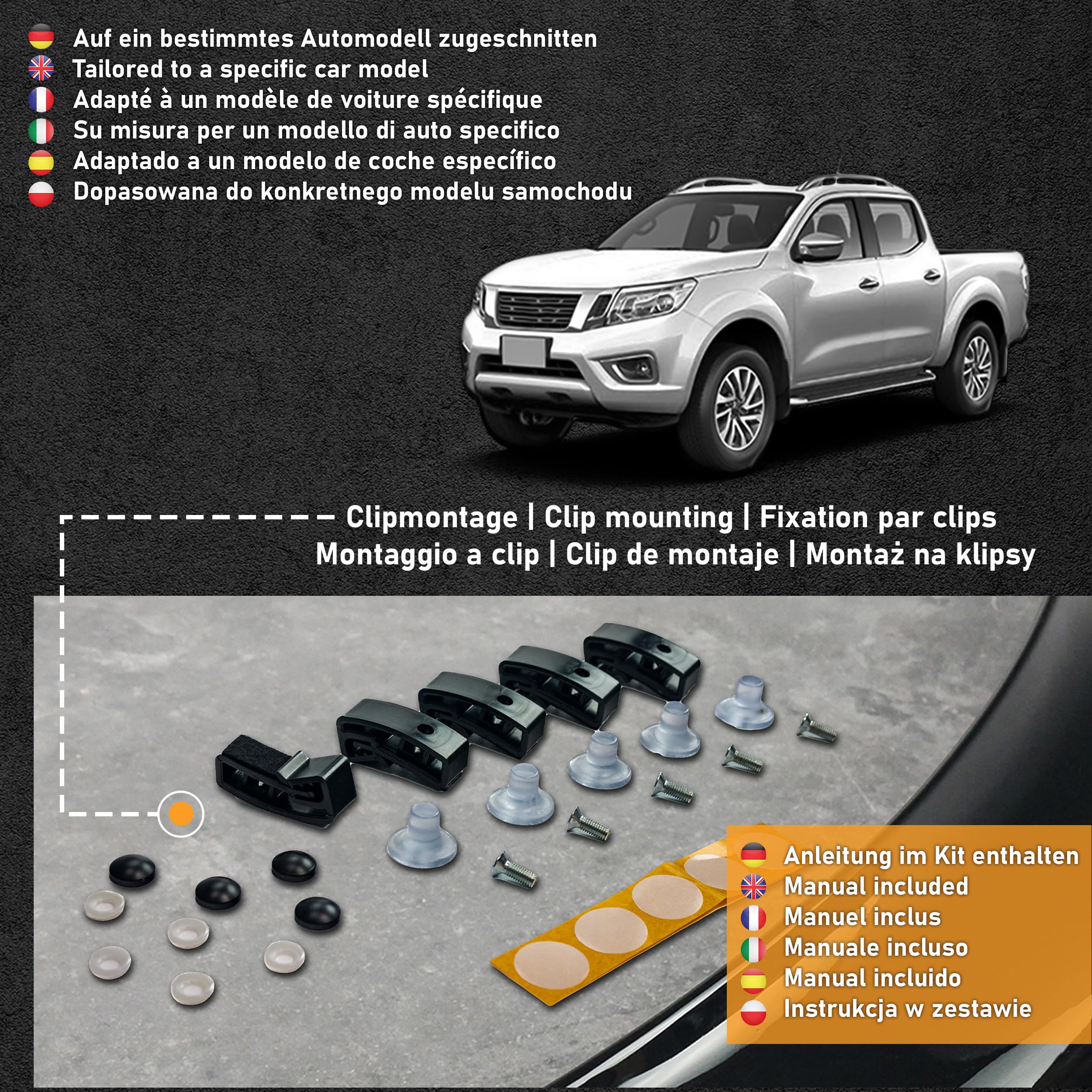 CHROMEMASTER | Auto Zubehör; Steinschlagschutz; Motorhaubenabdeckung Kompatibel mit Nissan Navara 2015-2020 | Schwarzer ABS-Kunststoff | Motorhaubenschutz Deflektor Schützt die Motorhaube vor Steinen