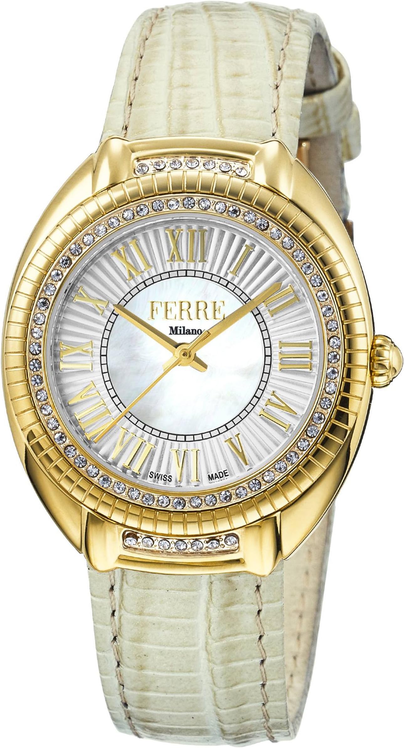 Ferre Milano Women's FM1L073L0031 Silver Dial With Bone Leather Calfskin Band Watch.