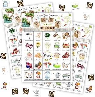 Locally Grown Baby Shower Bingo Game For Adults, Baby Shower Party Bingo Game Set, Vegetable Stand Bingo Cards, Farm Product Bingo Favors For Family Vegetarian, Plant Markets Game Decor & Supplies -09