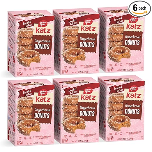 Katz Gluten Free Gingerbread Donuts | Dairy Free, Nut Free, Soy Free, Gluten Free | Kosher (6 Packs of 6 Donuts, 10.5 Ounce Each)