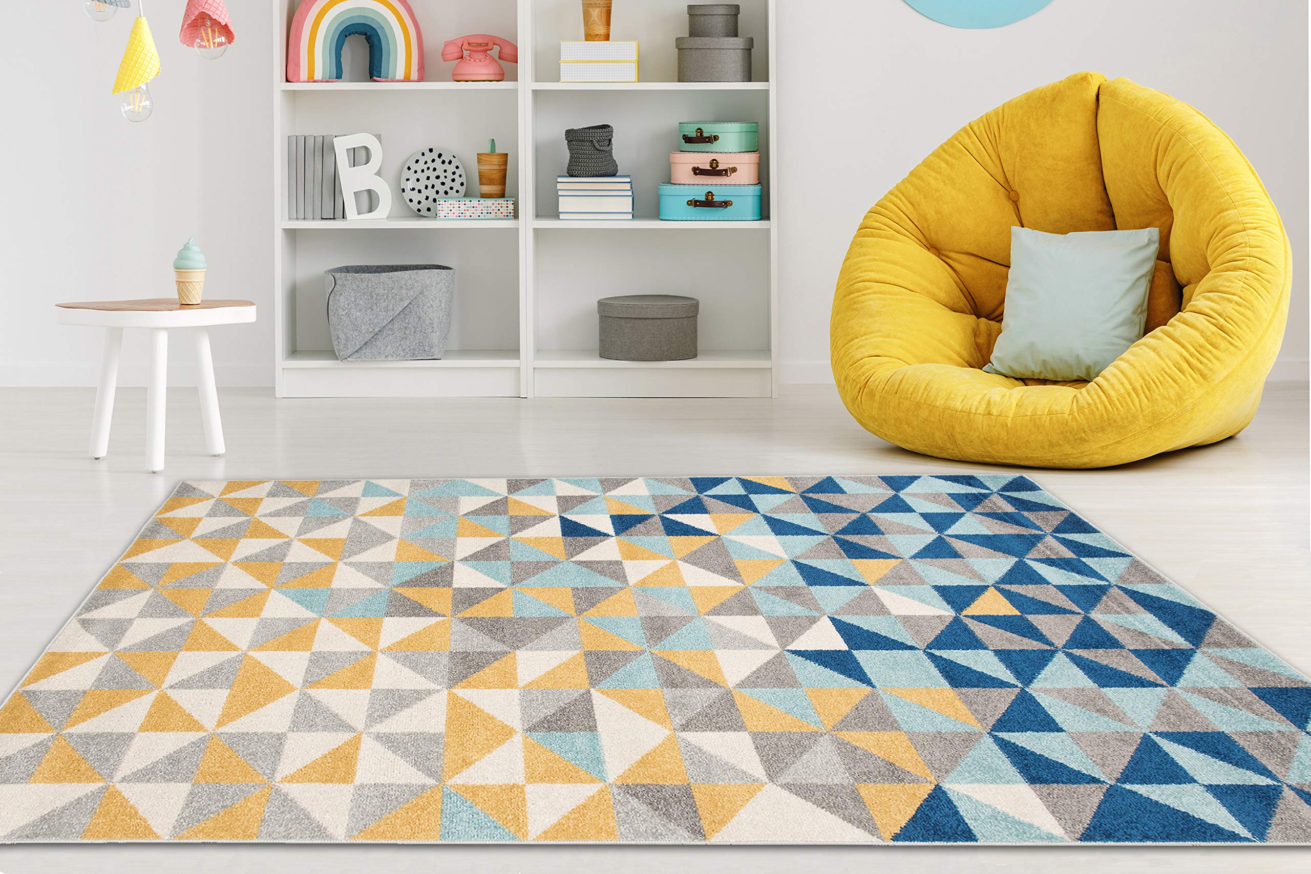 Carpeto Rugs Alfombra Moderna de Salón Grande y Dormitorio de Pelo Largo - Alfombras de Habitación Juveniles e Infantiles, para Bebés, Niñas y Niños - Amarillo Turquesa Gris - 160 x 220 cm