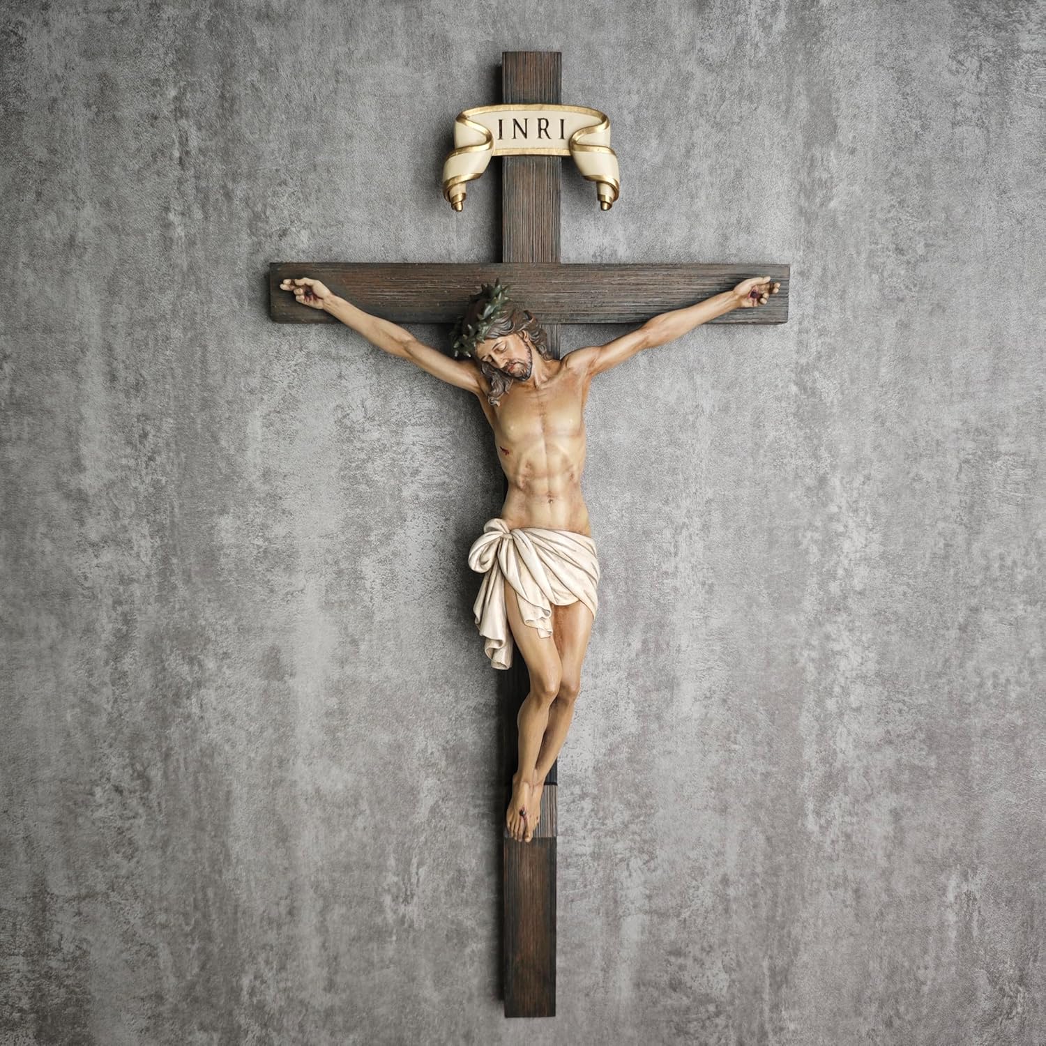 BC Catholic Crucifix Wall Cross 16" H Jesus Christ Indoor Home Decor Religious Collectable Gifts Renaissance Sculpture Handmade by Buildclassic
