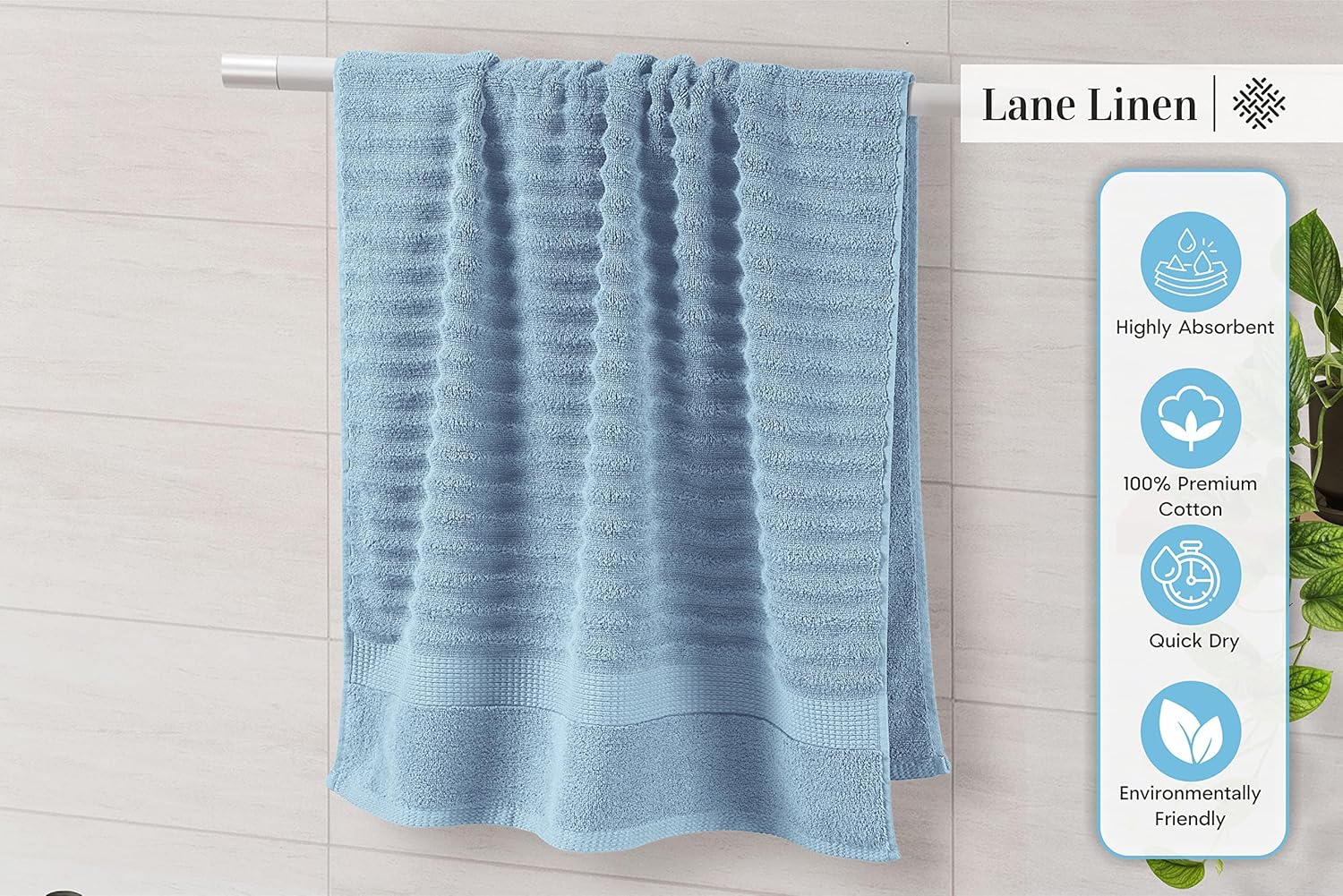 Cotton Bath Towels Set of 6 - Exclusive Zero Twist - Softer, Quick Dry & Absorbent - 2 Bath, 2 Washcloths, 2 Hand Towels for Bathroom - Durable, Premium Quality & Ideal Gift for Him - Blue