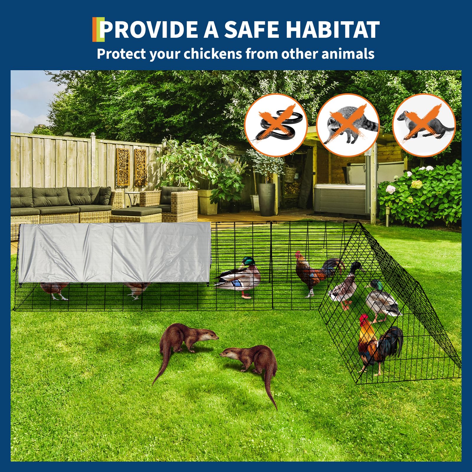 Garvee Túnel para Gallinas con Estructura de Esquina, Corral Modular de Acero con Cubierta Impermeable, 300 x 200 x 61,5 cm, Plegable y Fácil de Montar para Gallinas Patos Conejos