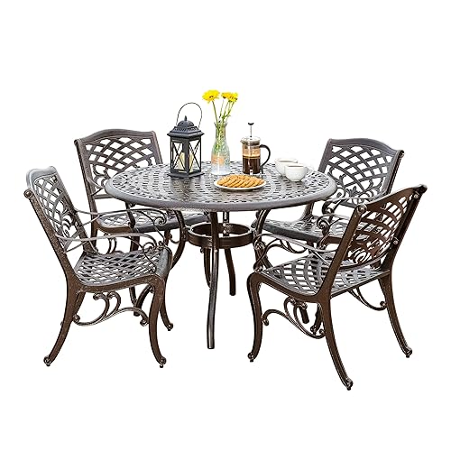 Hallandale Outdoor Cast Aluminum Dining Set for Patio or Deck,