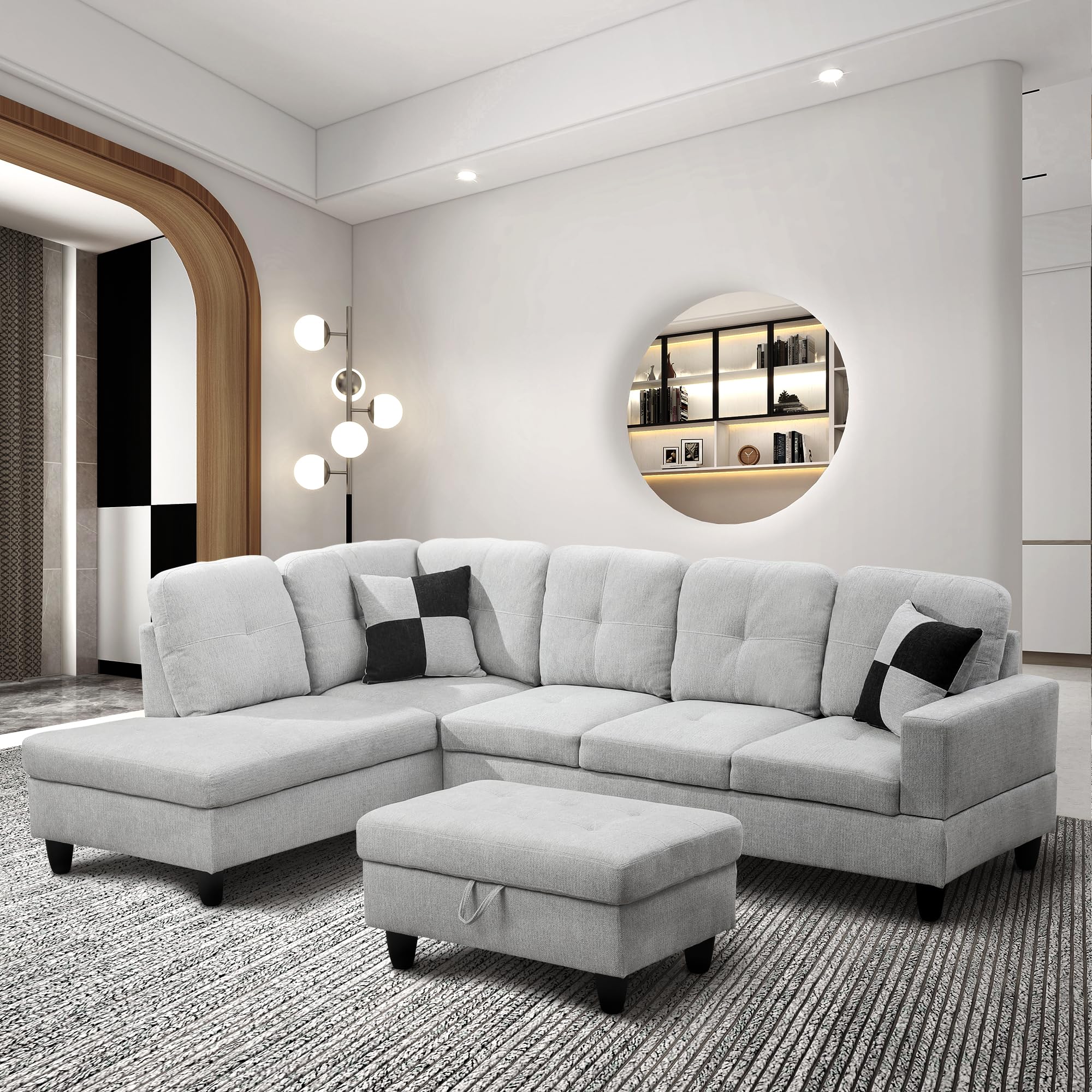 Amazon.com: QGQURH Flannel Sofa Set with Left Chaise, Ottoman and