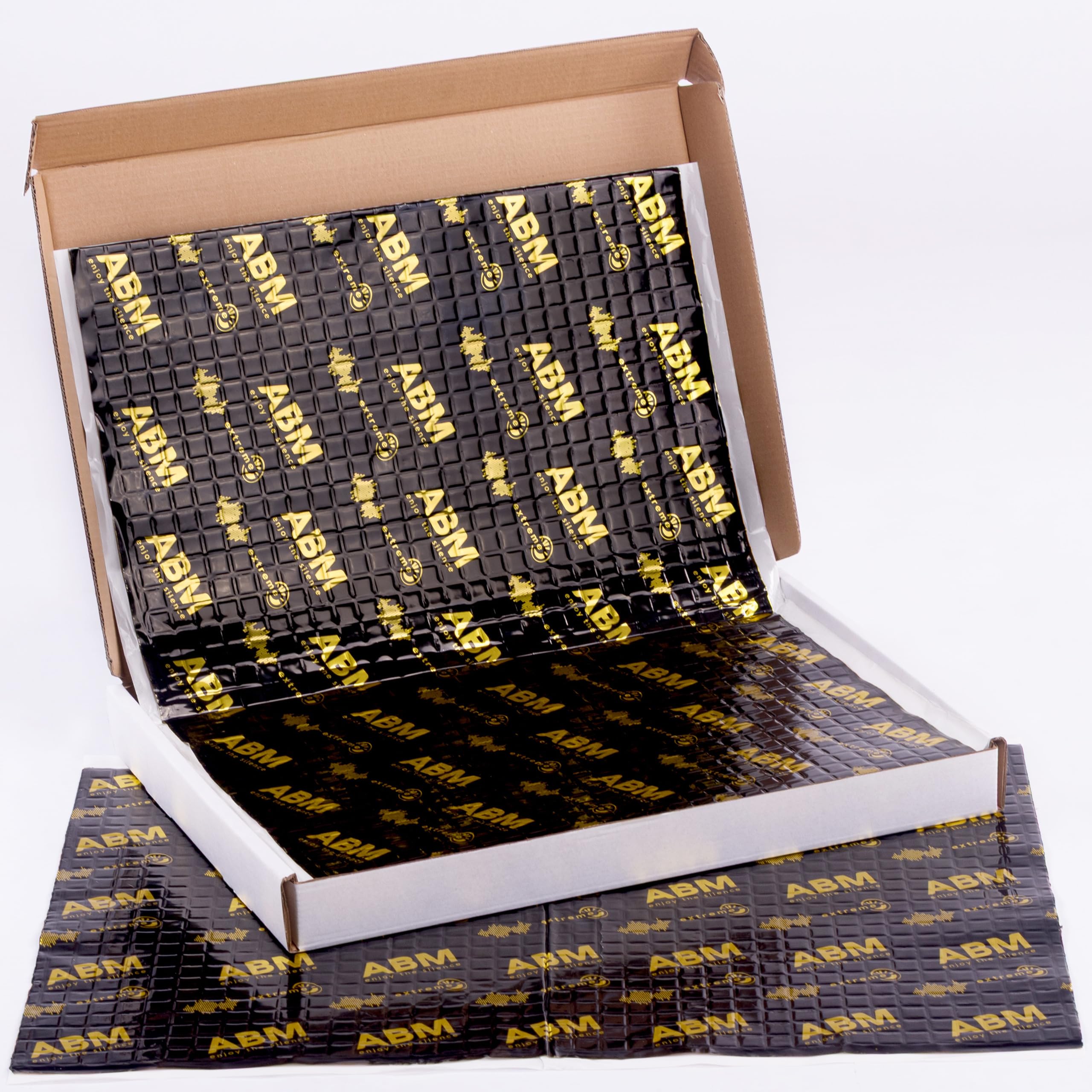 ABM Extreme mata tłumiąca dźwięk butylowy 2,0 mm, 50 x 70 cm (8 arkuszy = 2,8 m²), izolacja akustyczna i cieplna do samochodów osobowych, dostawczych, kamperów