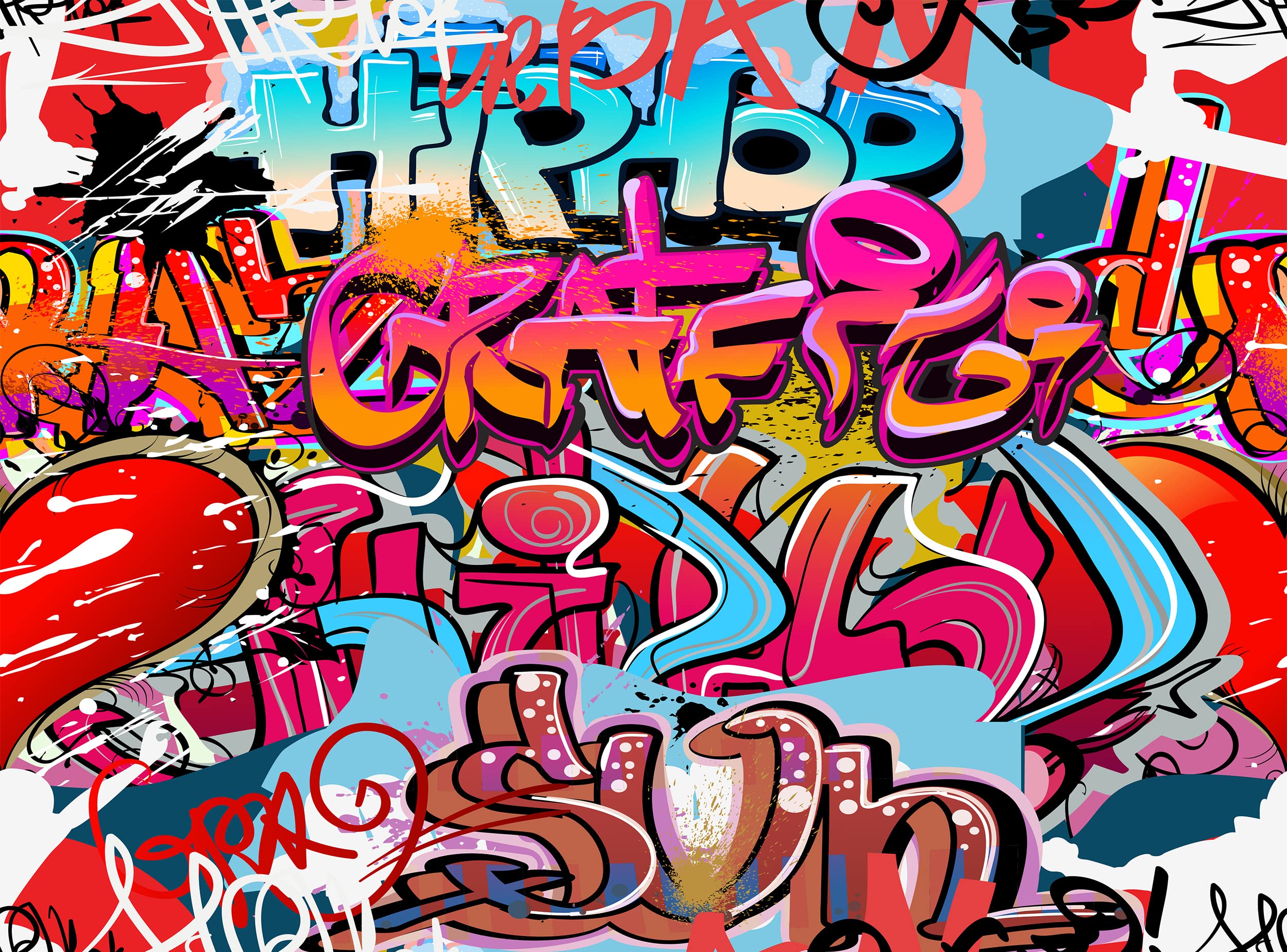 Papel Pintado Infantil Graffiti Música Juventud - Fotomural Tejido No Tejido 254x184 Cm | Incluye Pegamento, Fácil Montaje