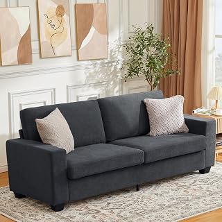 BouPower 84" Grey Corduroy Loveseat Sofa - Modern Plush 3-Seater Couch with Wide Armrests & Deep Seats for Living Room