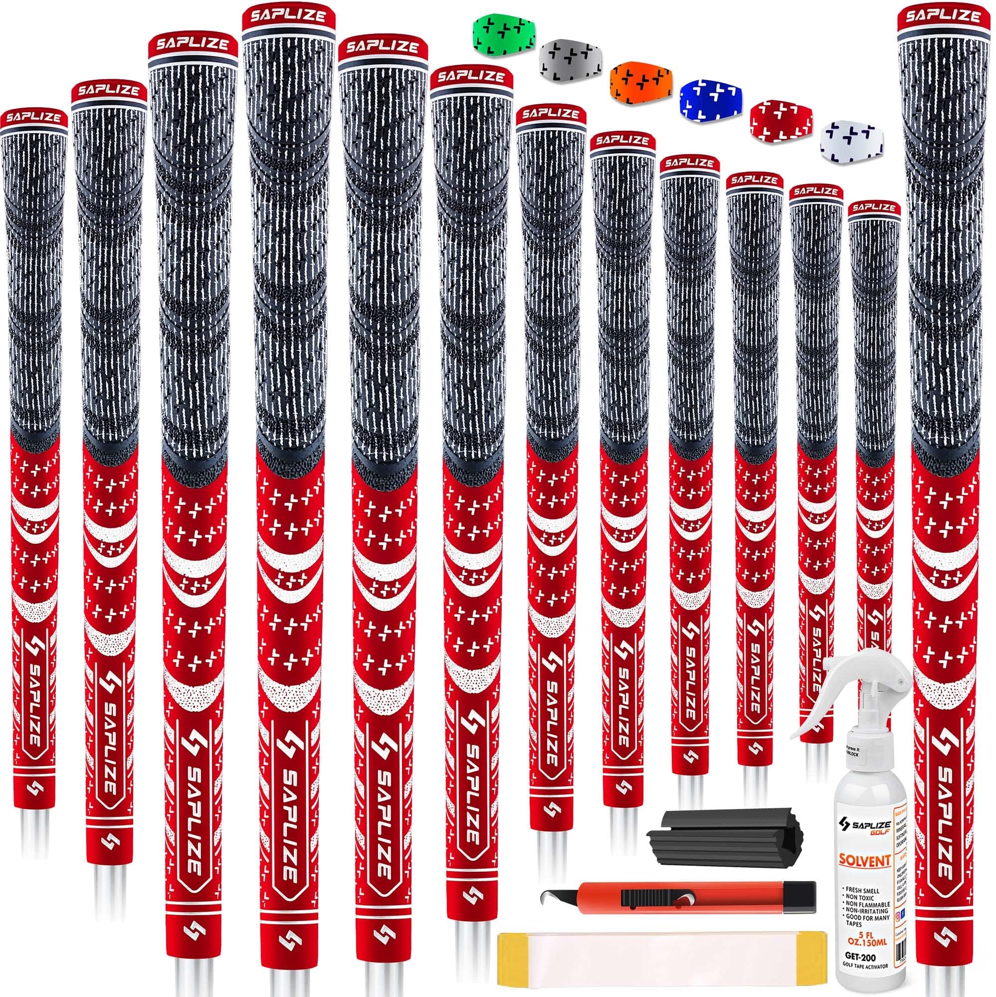 SAPLIZE Cross Cord Golf Grips Set of 13 Grips with Tape or Full Regripping Kit, Std/Mid/Jumbo, Low Taper Design, Multi-compound Hybrid, Anti-Slip Golf
