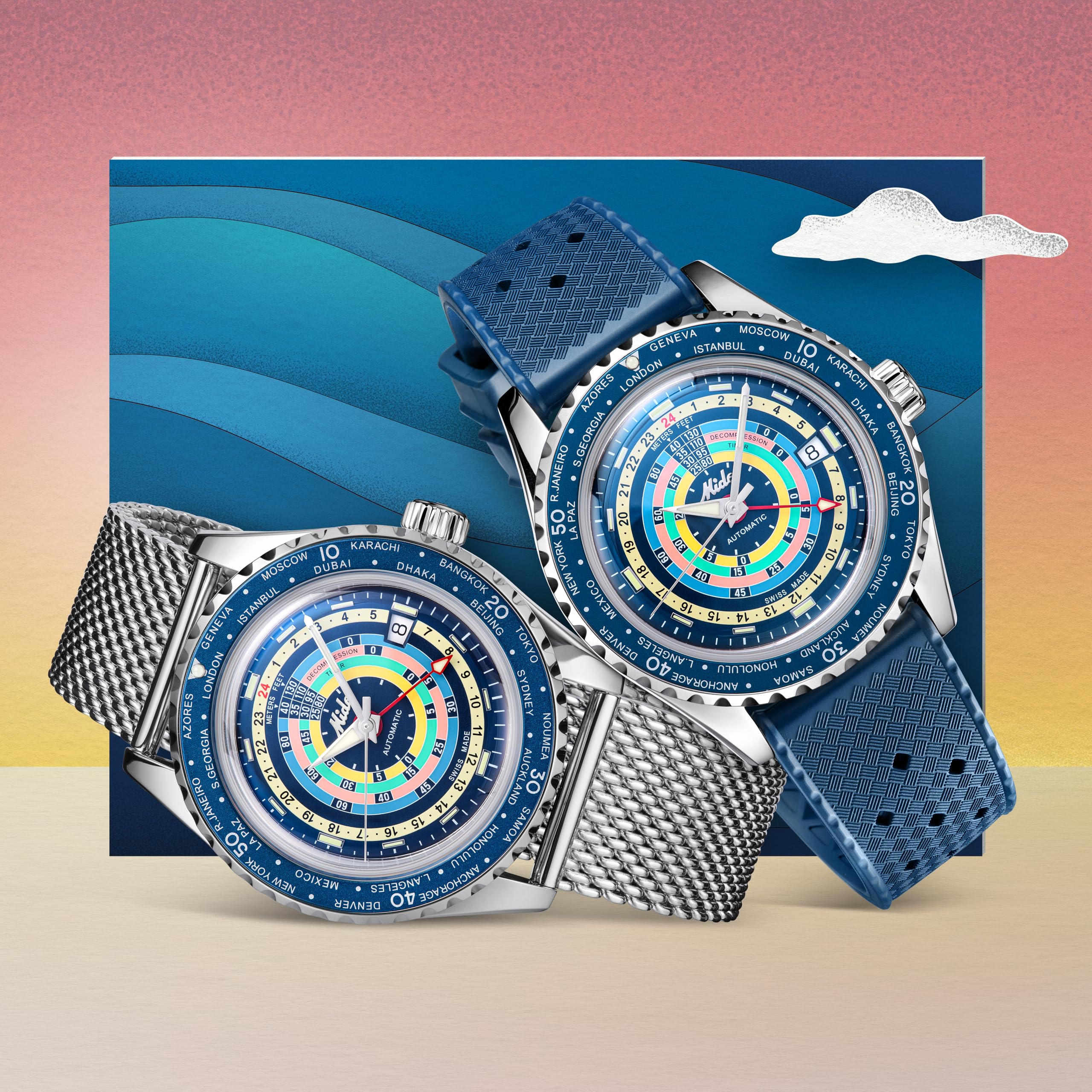 MIDO Decompression Worldtimer M0268291704100 Herren Automatikuhr 80h Gangreserve