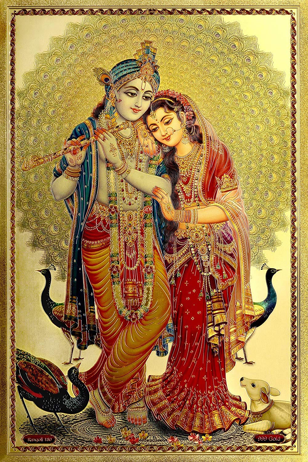 AONA Brass Radha Krishna Poster Idol Radha Krishna Length 18 Inch X Width 12 Inch (Multicolor) 1