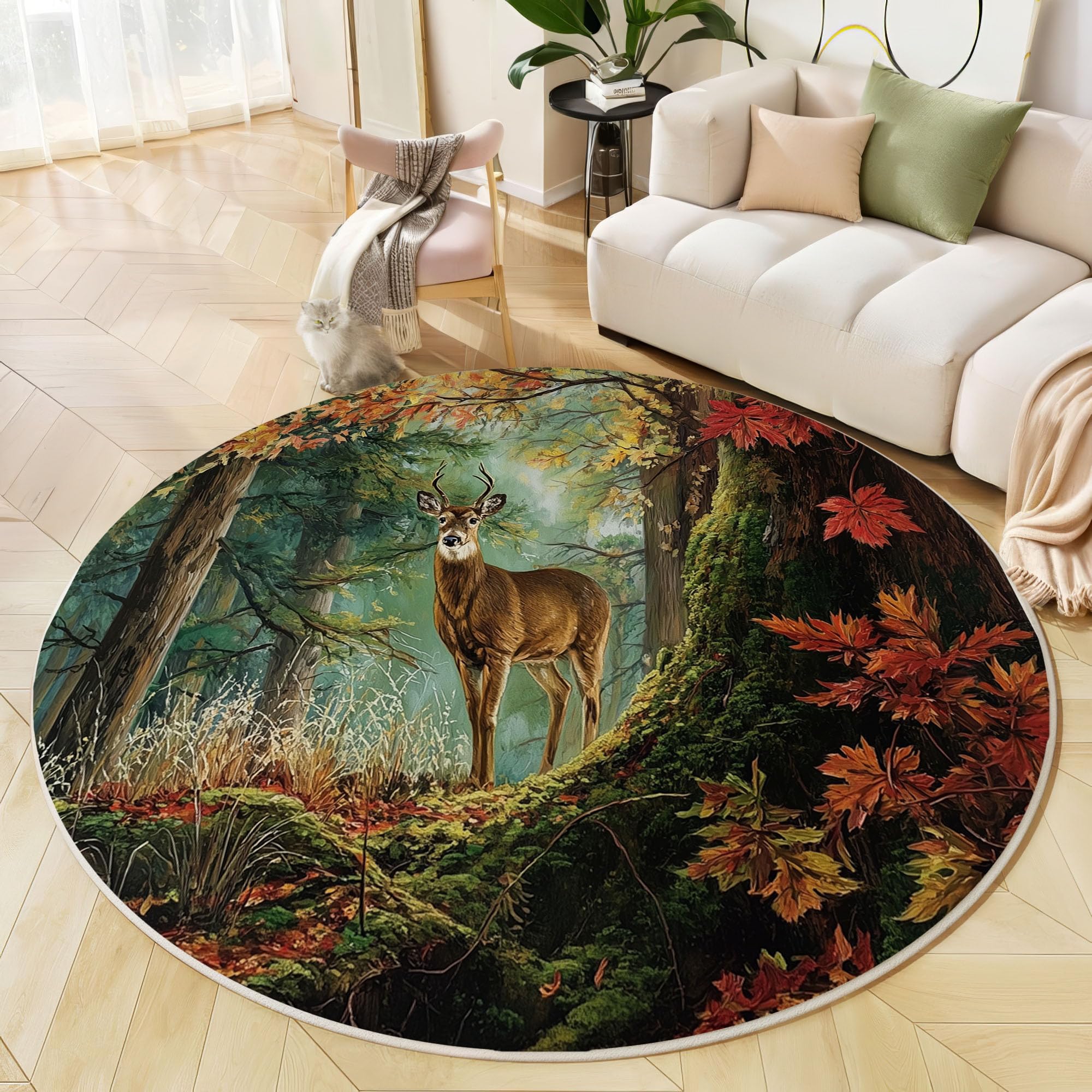 Tapis vert olive 80 cm rond moquette pour salon doux