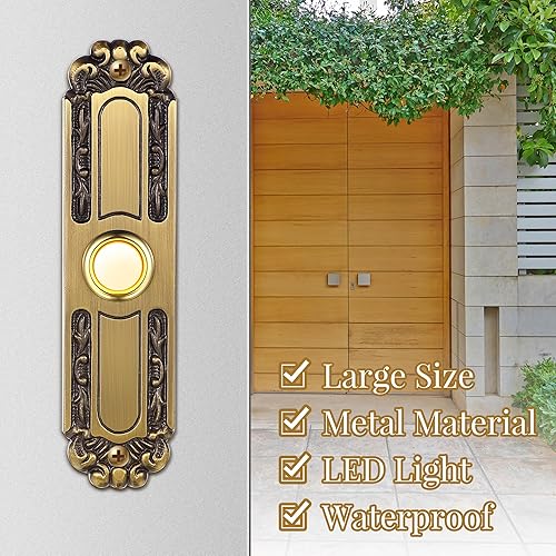 Miniatura 6 de Dreyoo Botón de metal iluminado para timbre, interruptor universal de apertura de puerta de garaje con luz LED compatible con la mayoría de timbres