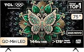 Smart TV TCL 75 Polegadas QLED Mini LED 4K C6K WiFi Bluetooth Google TV 4 HDMI 144Hz HDR10+ 75C6K