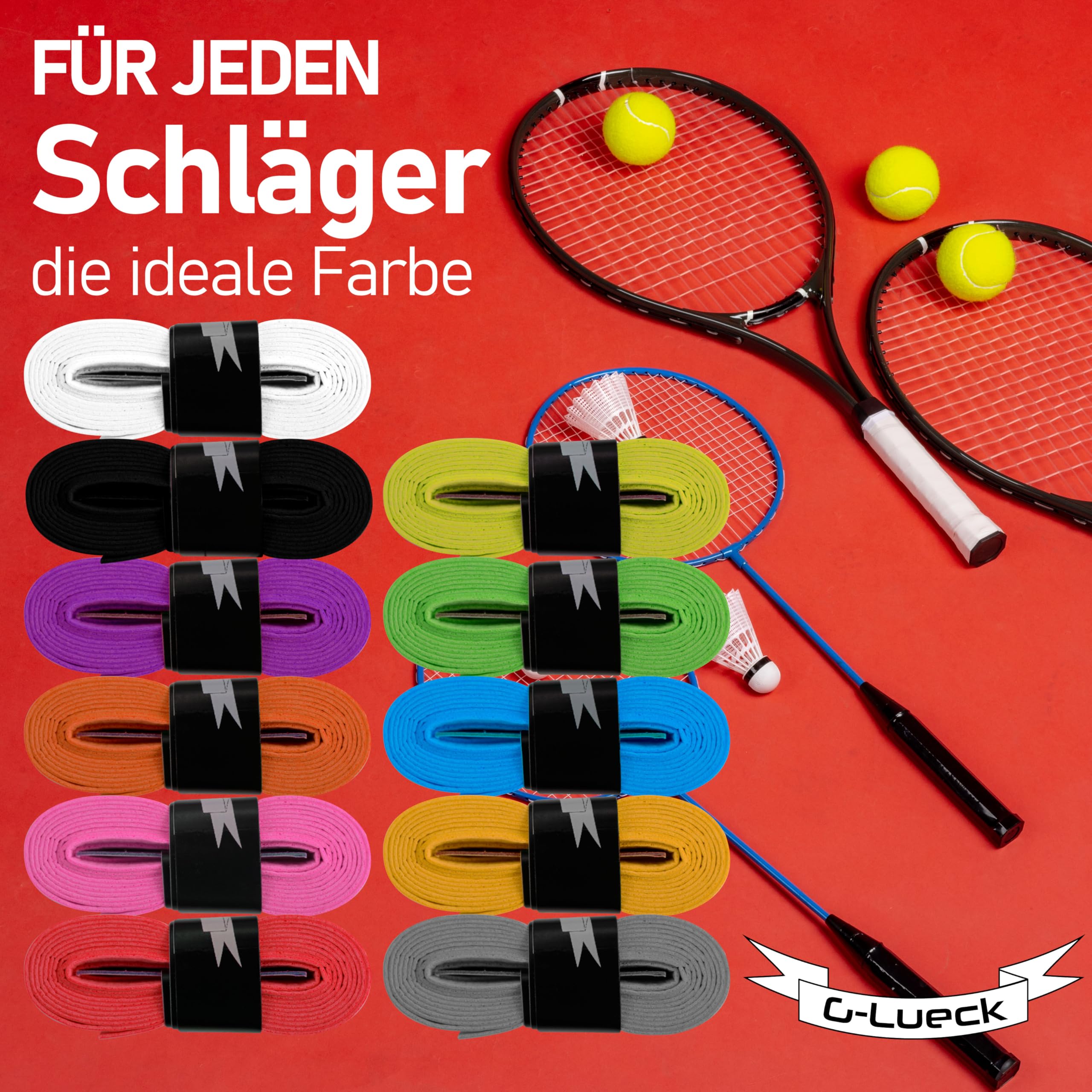G-Lueck Set Da 12 Overgrip Per Tennis E Padel – Spessore 0,50-0,60 Mm, Lunghezza 110 Cm – Multicolor, Con Nastro Adesivo, Antiscivolo - 3