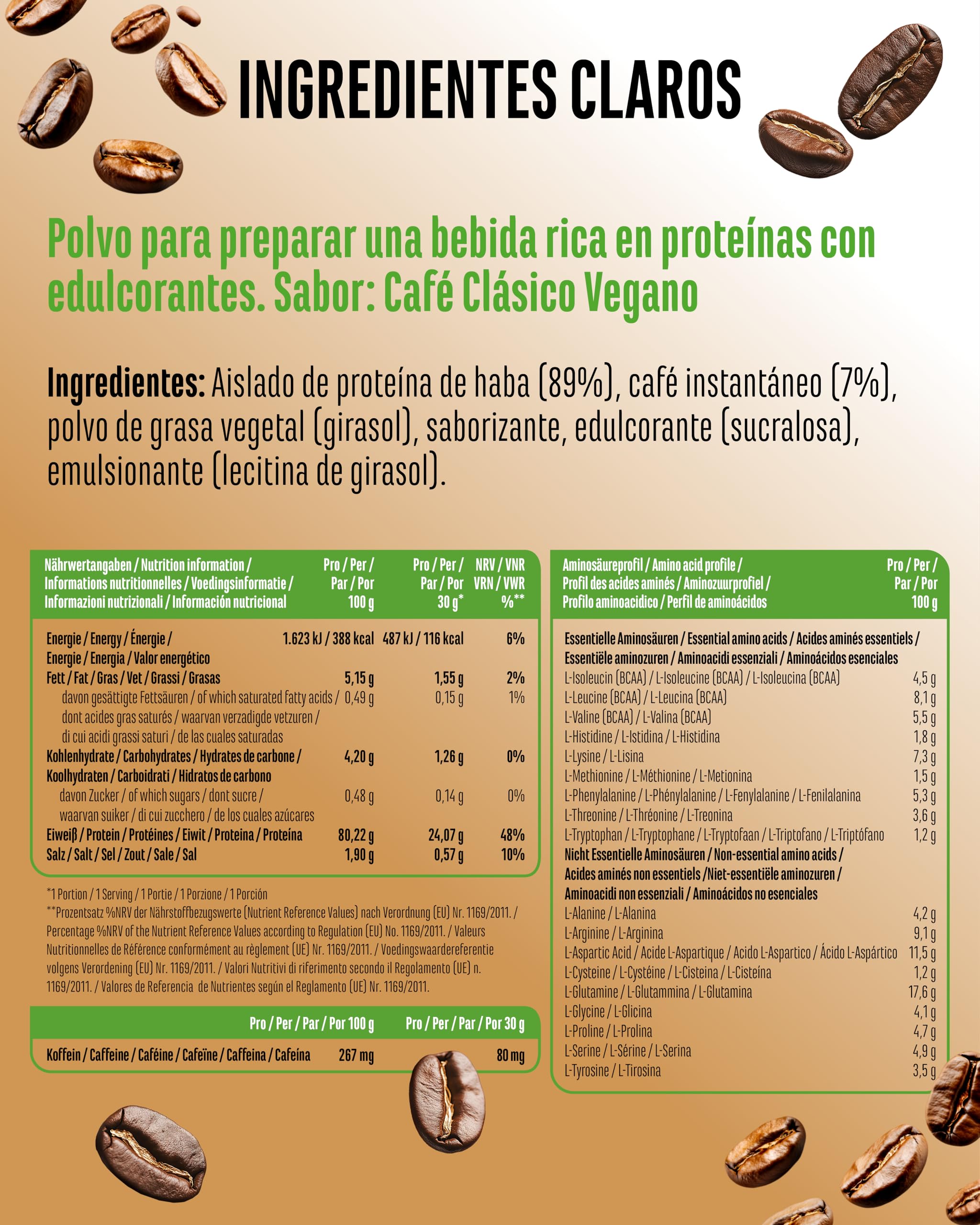 Barista Protein Coffee: café cremoso con proteínas vegetales, café auténtico y cafeína, bajo en azúcar y grasas, sin soja, 908 g, Classic Vegan.