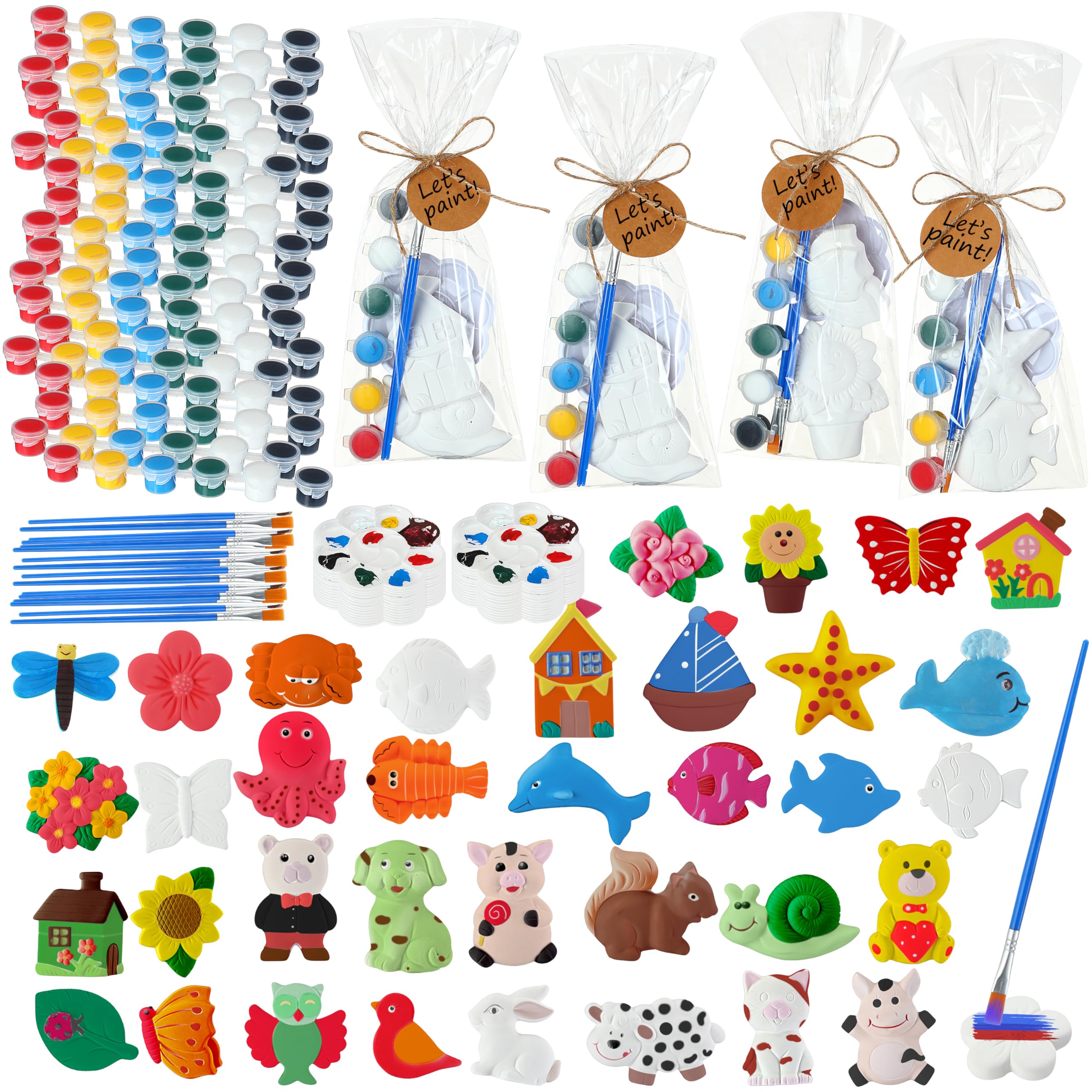 HyDren 202 Pcs Arts and Crafts Painting Kit for Kids Plaster Paint Your Own Figurines Ceramic Painting Kit Marine Animals Flowers Plants DIY Ceramic Figurines to Paint for Boys Girls Toddlers Gifts
