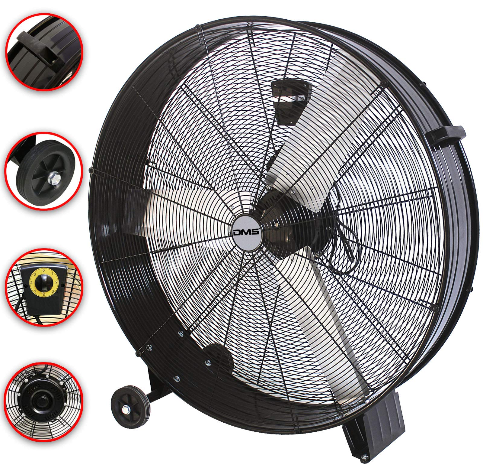 DMS® ITV-90 Ventilator 90cm Industrieventilator Trommelventilator Windmaschine, Bodenventilator Hallenlüfter Ø 90- cm (35") Trommelgebläse, Standventilator, Hallenkühlung 400 Watt, 13800 m³/h