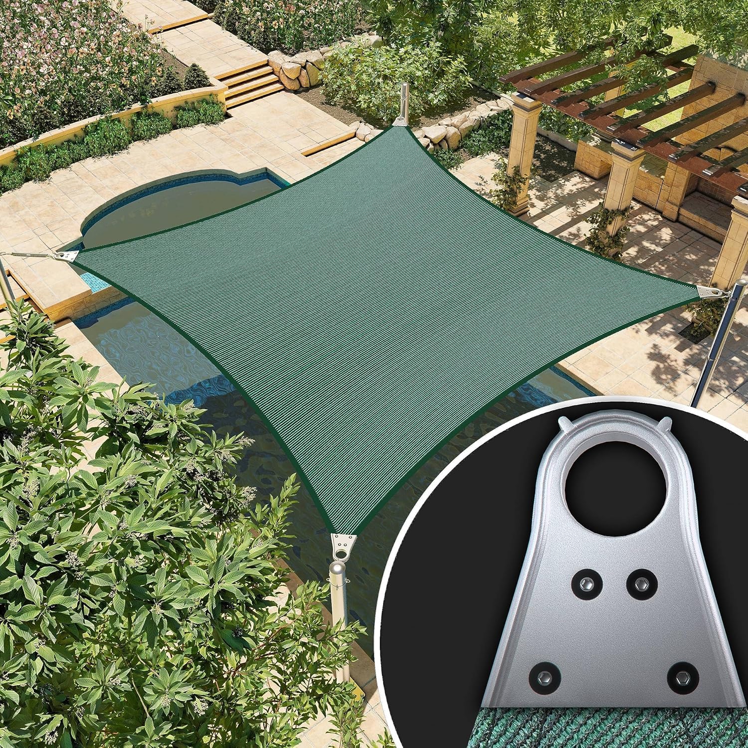 Amgo 13' x 23' Green Rectangle/Square Super Ring Sun Shade Sail Order to Make UPF50+ AGSRR Canopy Awning Shades for Patio, 98% UV Blockage, Commercial