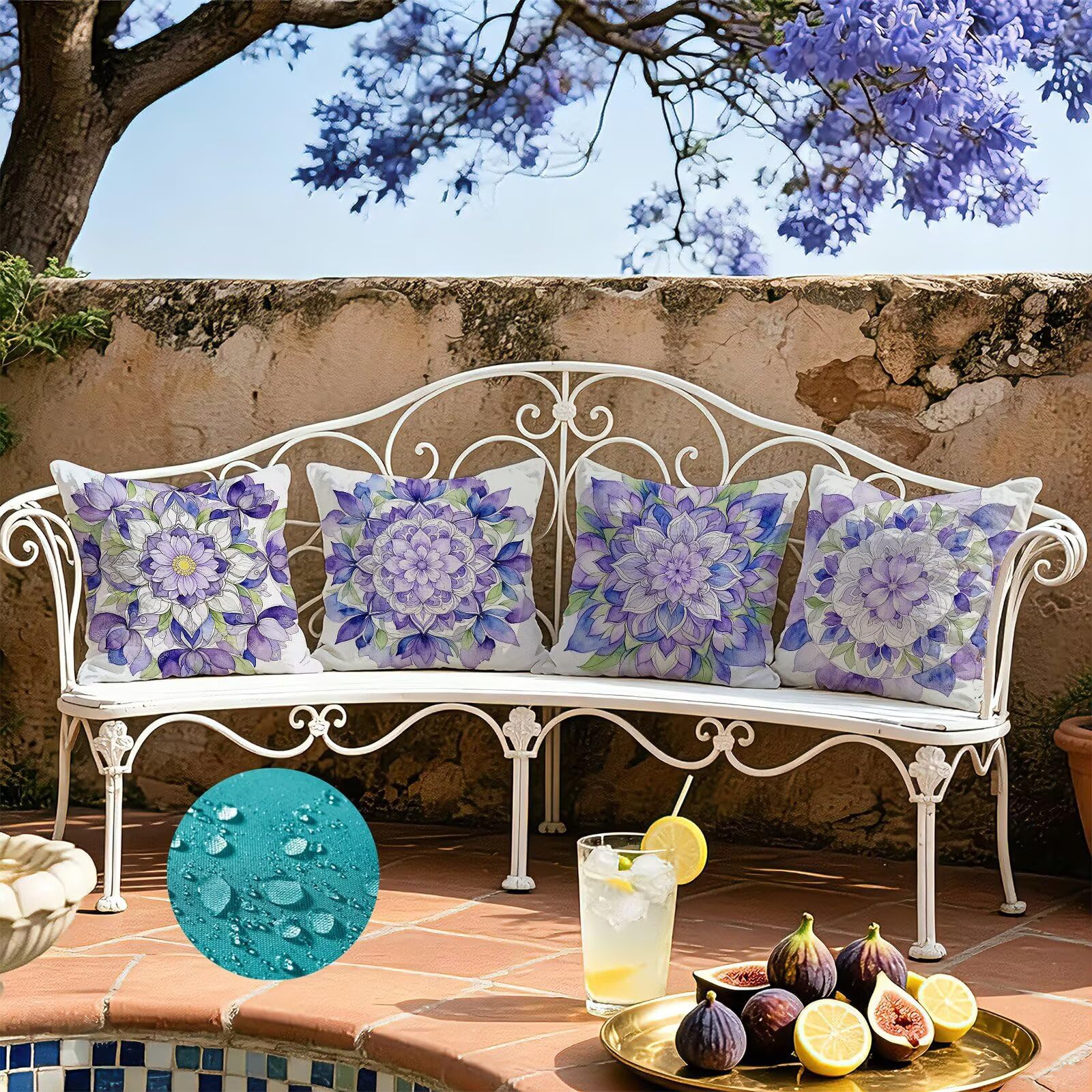 Viola Federe Cuscini Divano 45x45cm, Cuscini da Esterno Set de 4, Cod-310 | Lin Copricuscini Decorativi Letto Arredo, per Letto, Soggiorno, Giardino, Esterno, Casa Decorazione Set di 4 Fiore