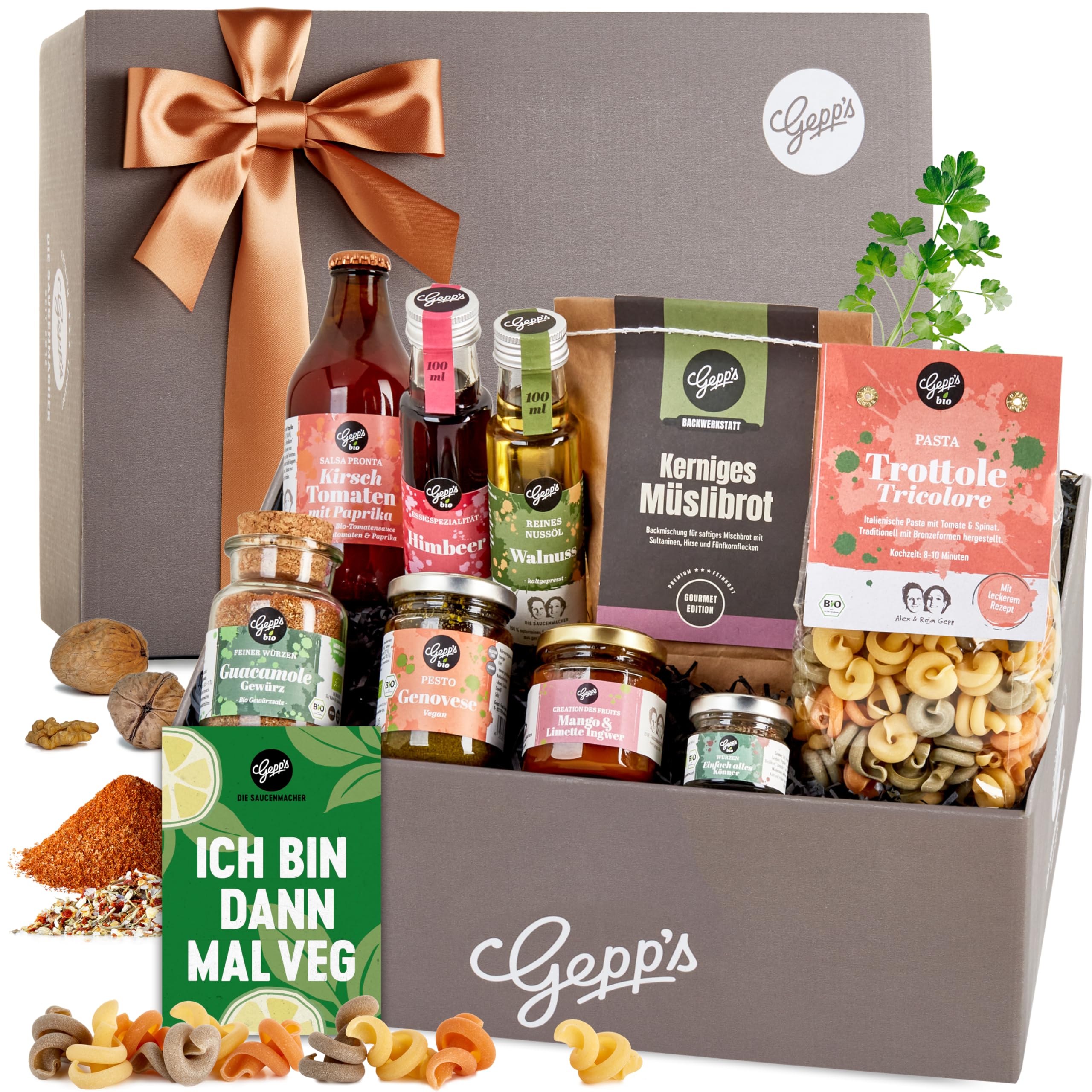 Gepp’s Feinkost Vegan Must-Have Köstliche Variationen an veganen Delikatessen Pasta Bio Pesto Gewürzmischungen Nussöl Aperitif-Essig Fruchtaufstrich
