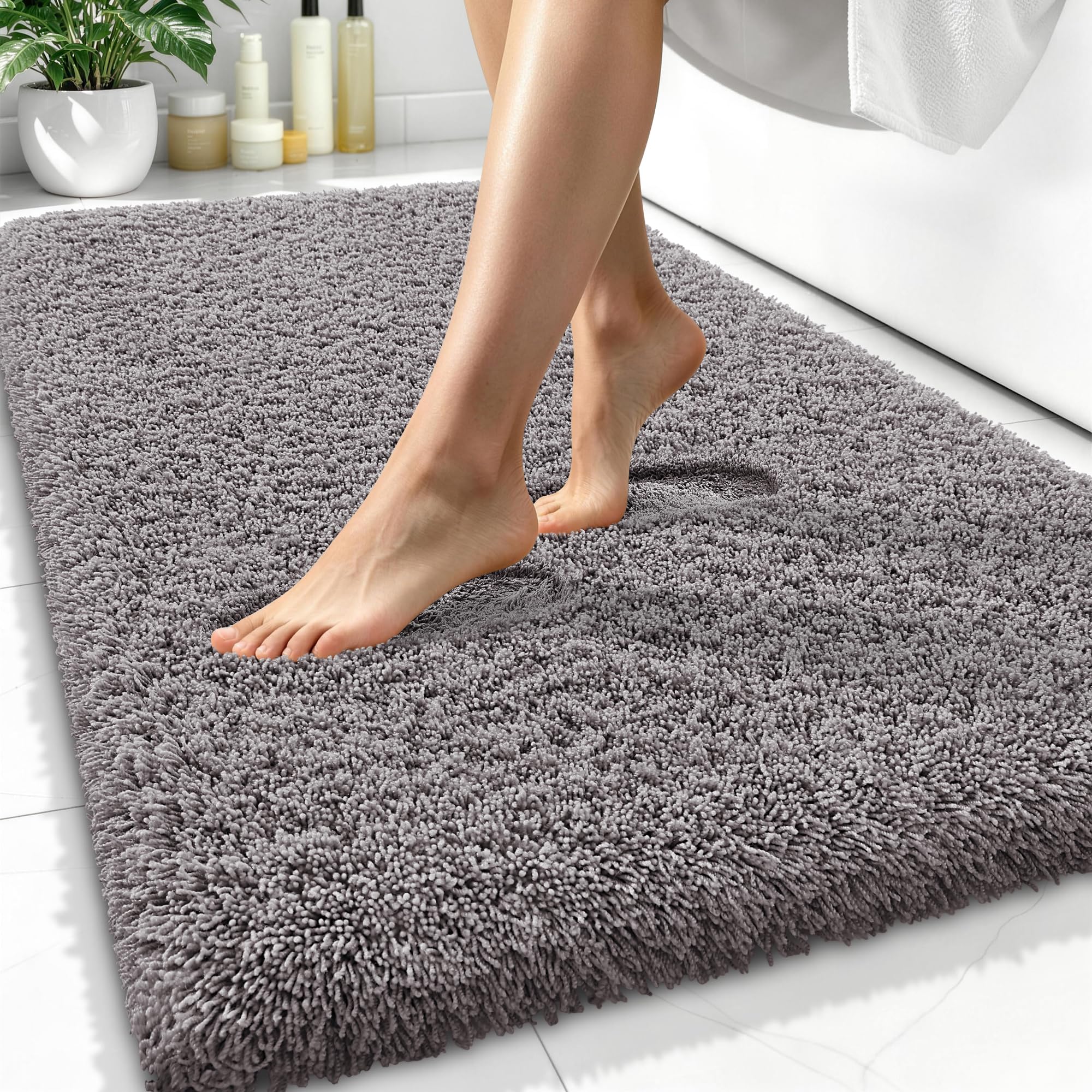 OLANLY Microfiber Bathroom Rugs 34x21, Ultra Soft Bath Mat, Light Grey