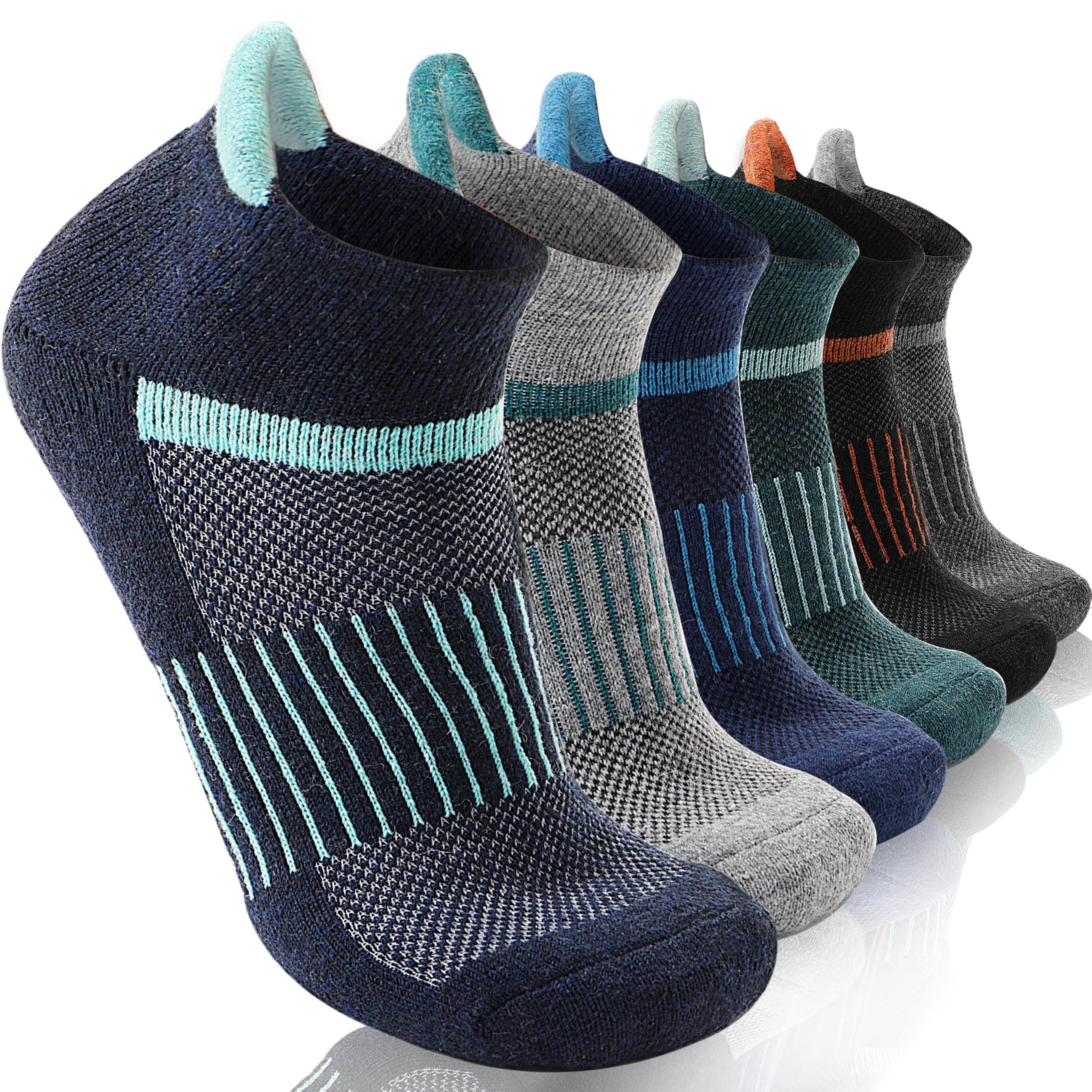 MOSEY KOSY Merino Kurz Wandersocken Sneaker Socken, Warme Wolle Laufsocken, Kompressions Sportsocken Thermosocken Wollsocken für Herren Damen 6 Paar