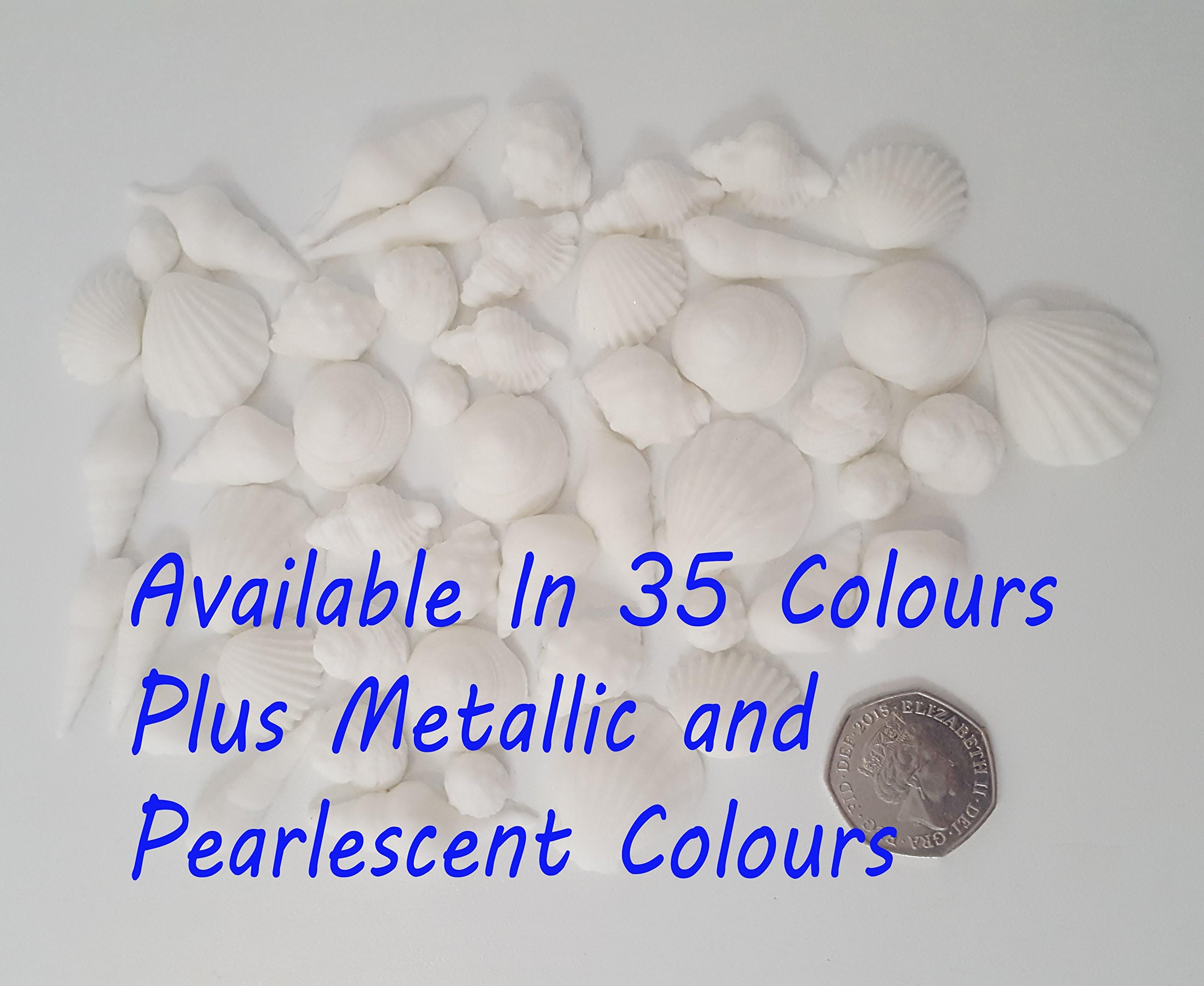 50 Edible Shells cupcake cake toppers decorations christening wedding (Blue Bell)