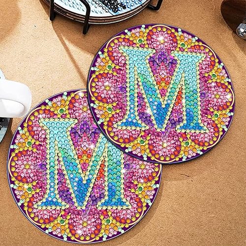 Miniatura 4 de Bysincy Juego de 2 posavasos de pintura de diamantes de 26 letras A-Z, arte de diamantes 5D, para manualidades, mosaico, alfabeto, kit por número
