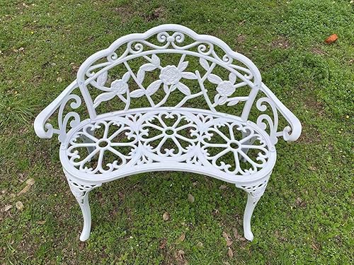 Miniatura 7 de Banco de patio y balcón de doble asiento, banco de jardín de aluminio fundido antioxidante para patio, muebles de exterior, color blanco. 1