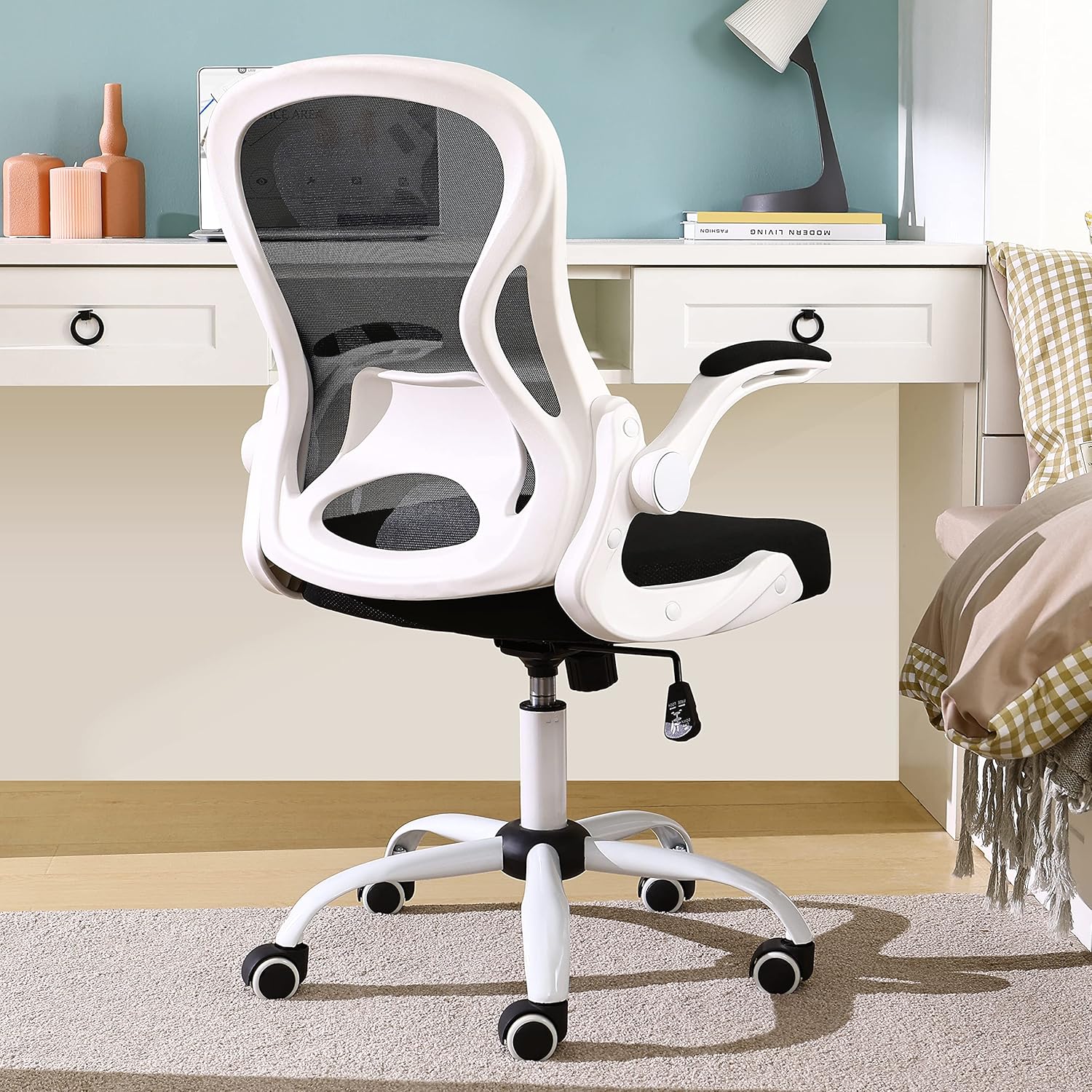 Uр Tо 40% оƒƒ BERLMAN Ergonomic Mid Back Mesh Office Chair Desk Chair with Flip-up Arms and Adjustable Height (White)