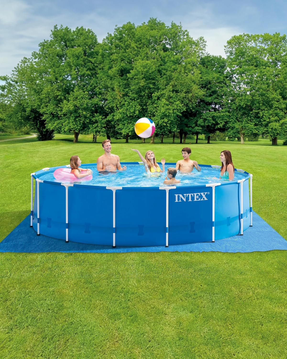 Intex 28241EH Metal Frame Above Ground Swimming Pool Set: 15ft x 48in – Includes 1000 GPH Cartridge Filter Pump – Removable Ladder – Pool Cover – Ground Cloth