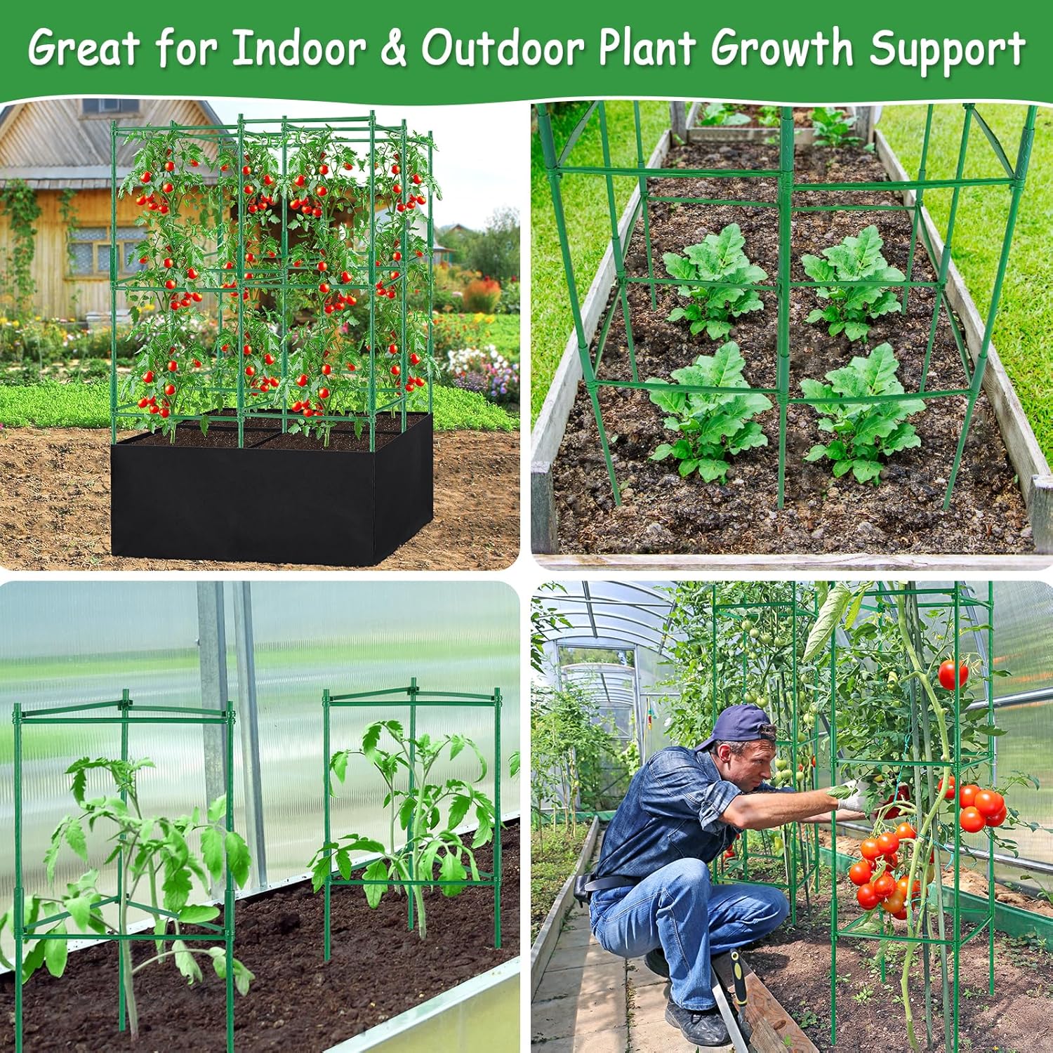 Tomato Cages, Square Tomato Plant Stakes Support Cages Trellis for Garden Climbing Cucumber, Vegetables, Flowers, Fruits with 30 Gallon Grow Bags
