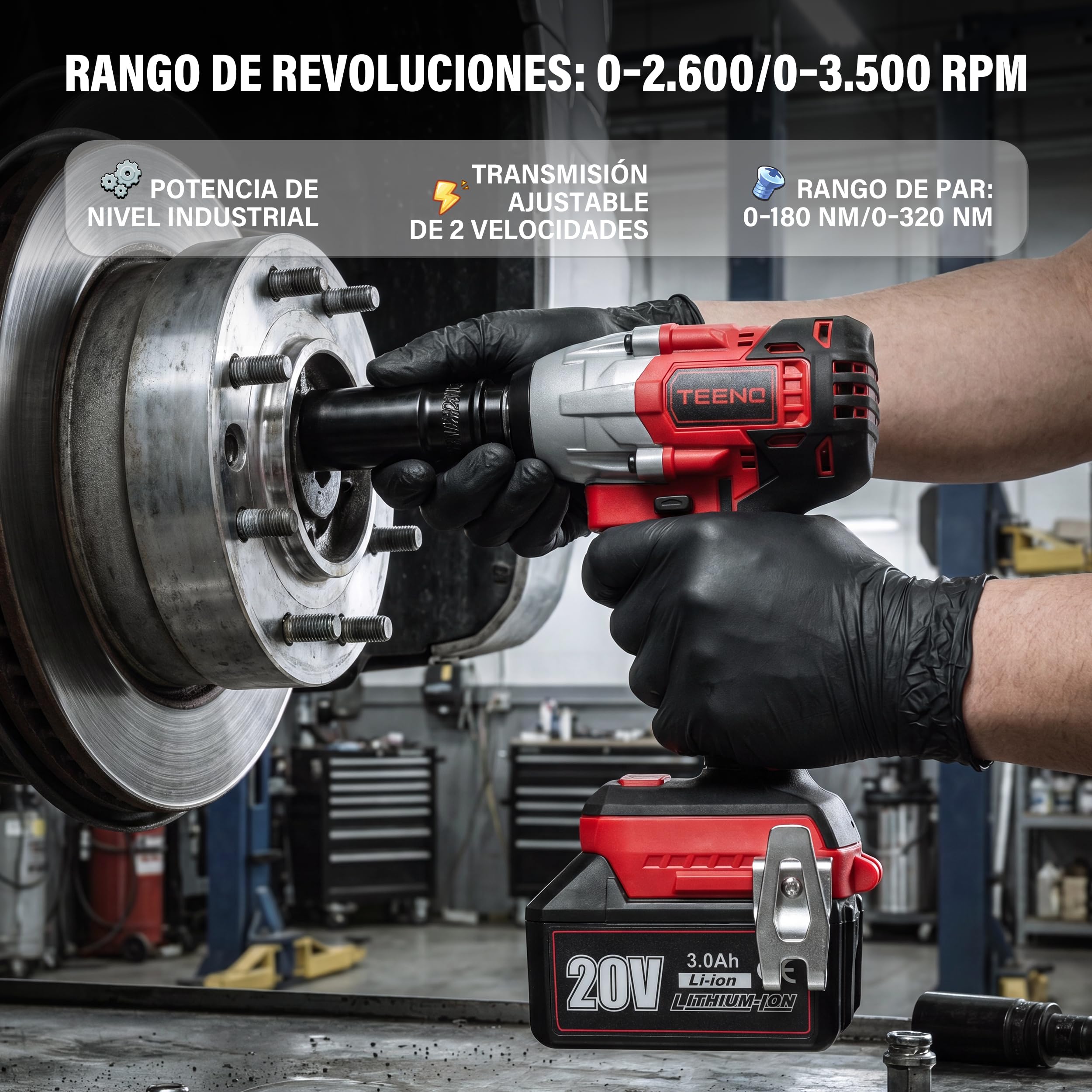 TEENO Herramientas, atornillador, llave impacto y amoladora angular batería | Equipado motor sin escobillas, pilas 3Ah y vel regulable, juego herramientas completo apto para corte, taladrado y apriete