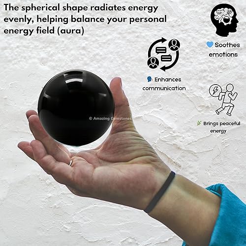 Miniatura 4 de Amazing Gemstone Bola de cristal de obsidiana negra con soporte, bolas de meditación de esfera de cristal de 2 pulgadas para brujería y bolas