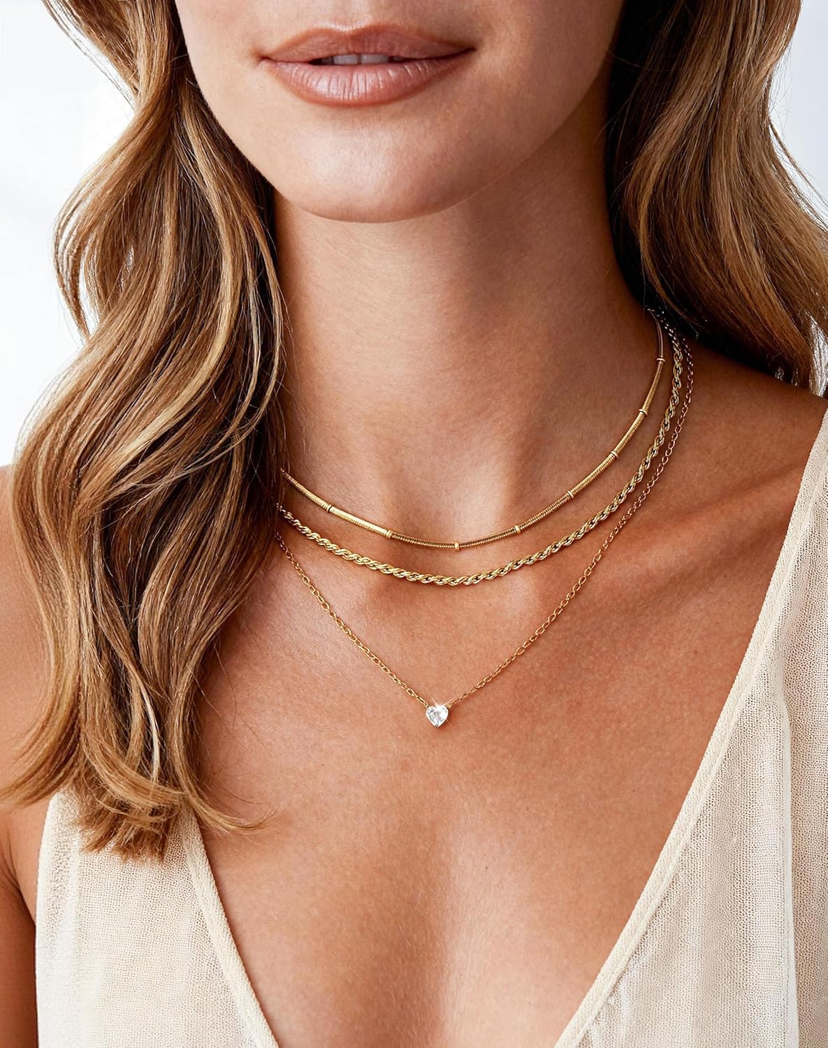 KSF Layered Gold Necklaces for Women - 18K Gold Plated 3PCS Dainty Simple Stackable Choker Necklace, Cubic Zirconia Pendant Necklace Trendy Jewelry Gift Set for Women - Image 2