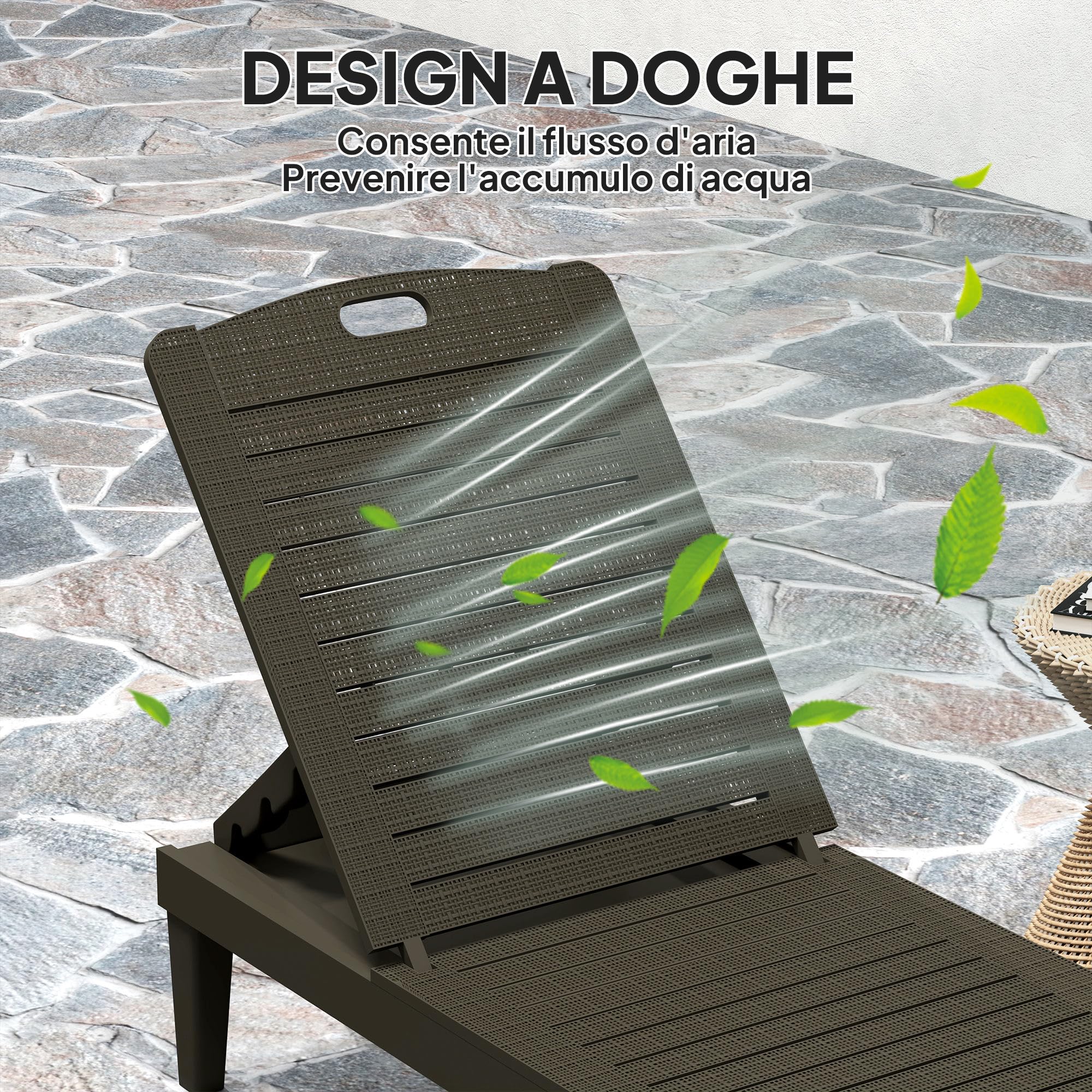 Outsunny Set di 2 Lettini Prendisole da Giardino con Schienale Regolabile su 4 Livelli, Sdraio da Giardino Impermeabile con Effetto Rattan a Doghe in PP, per Spiaggia, Piscina, 56x187x28cm, Nero