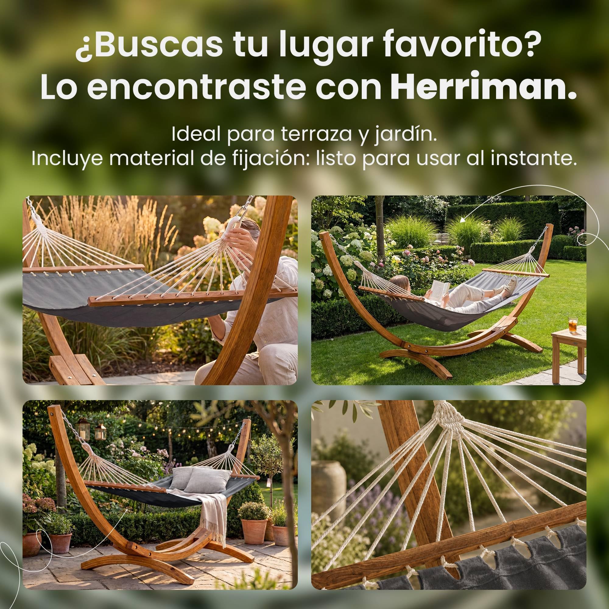CLP Hamaca con Soporte Herriman, Soporte de Madera de eucalipto, para Jardin y terraza, 2 Personas, soporta hasta 160 kg, Color:Gris