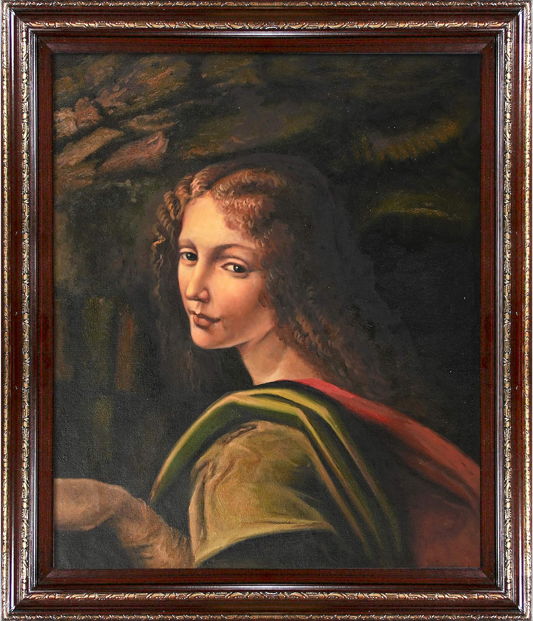 overstockArt Da Vinci LDV2086-FR-EDCHG20X24 The Virgin of the Rocks with Heritage Wood Frame, Cherry Finish/Gold Trim