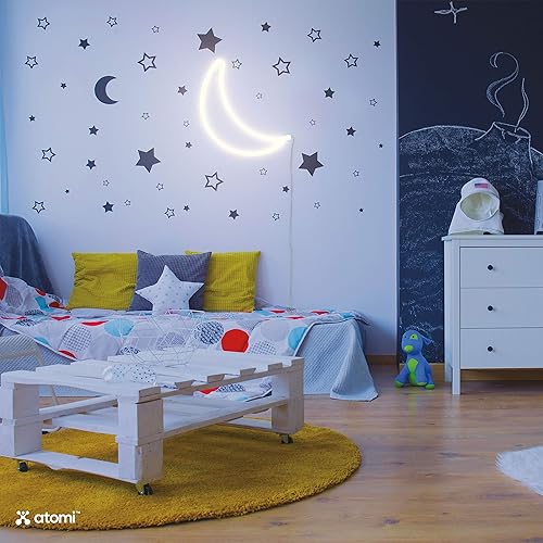 Miniatura 2 de Atomi Smart Luz LED de neón I Arte decorativo de pared para dormitorios, bares y diseños de bricolaje I alimentado por USB, cable de 10 pies - Luna