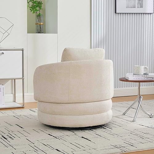 Miniatura 4 de Silla giratoria de barril con almohada, 30 pulgadas de ancho, moderna, redonda, 360, tapizada con chenilla, cómoda, sillón individual para sala de