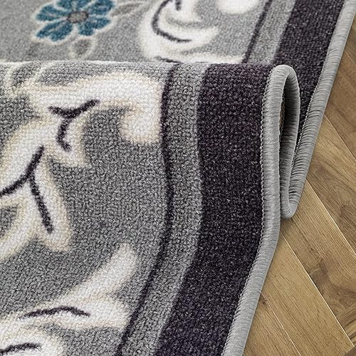 Miniatura 7 de Antep Rugs Alfombras antideslizantes (antideslizante) 6 x 9 con parte trasera de goma moderna floral de bajo perfil para interiores (gris, 6 pies 7