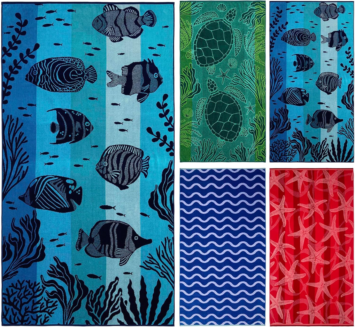 Ozdilek Fish Pass 40x72 Turkish Cotton Beach Towel – 500 GSM 100% Cotton, Luxury Quick Dry, Extra Large, Soft Beach Towel, Absorbent, Fade-Resistant, Poolside, Spa, Oversized (Fish Pass)