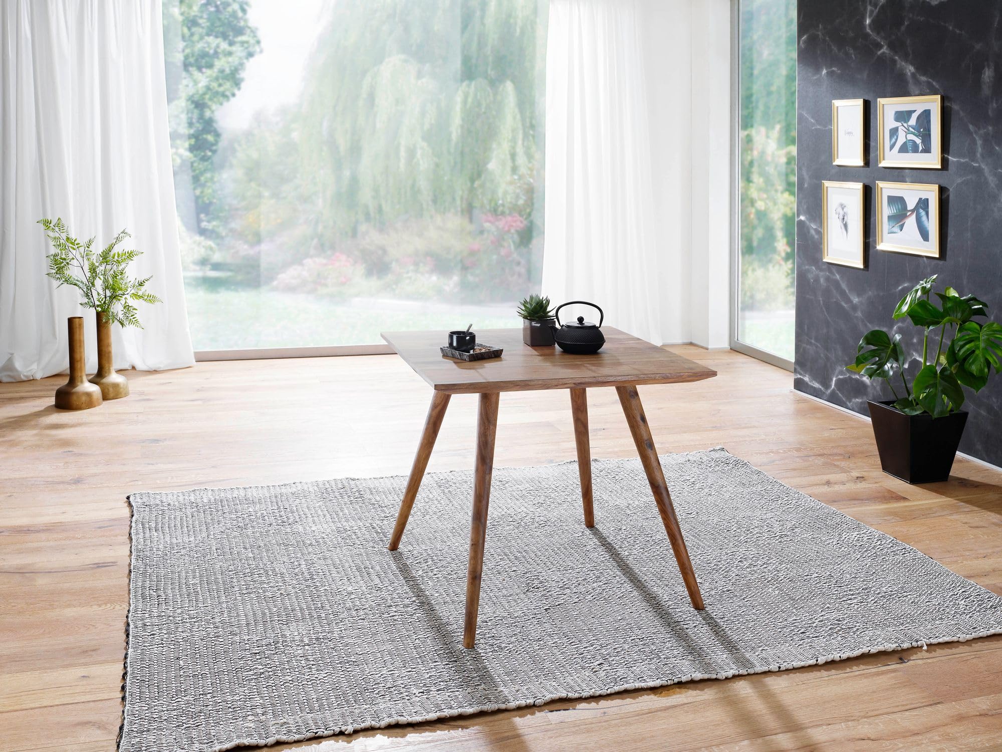 FineBuy Esstisch quadratisch 80cm Sheesham Massivholz – Rustikaler Holztisch im Landhausstil, Design Esszimmertisch massiv, Küchentisch klein für 4 Personen Bistrotisch
