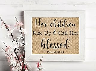 Mothers Day Personlised Gift, Mothers Day Gift for Grandma, Mothers Day gift ideas, Mothers Daygift for nanny, Proverbs 31:28 Her children rise up and call her blessed Burlap print gift for Mom, Verses print - (Frame Not Included)