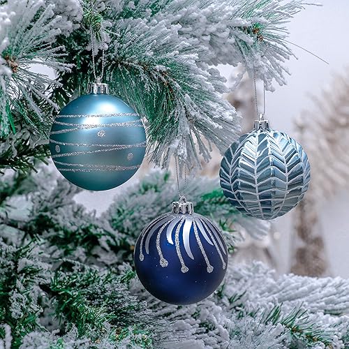 Miniatura 2 de Valery Madelyn Winter Wishes - Adornos de bola de Navidad plateados y azules, adornos inastillables para decoración de Navidad (paquete de 2